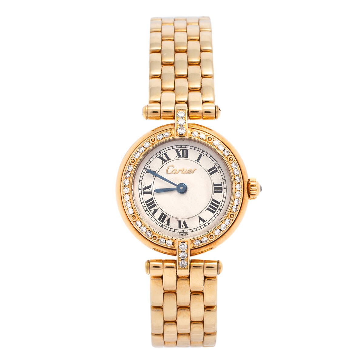 Pre Owned Cartier Cream 18K Yellow Gold Diamonds Panthere Vendome VPC00004 Women's Wristwatch 24 mm