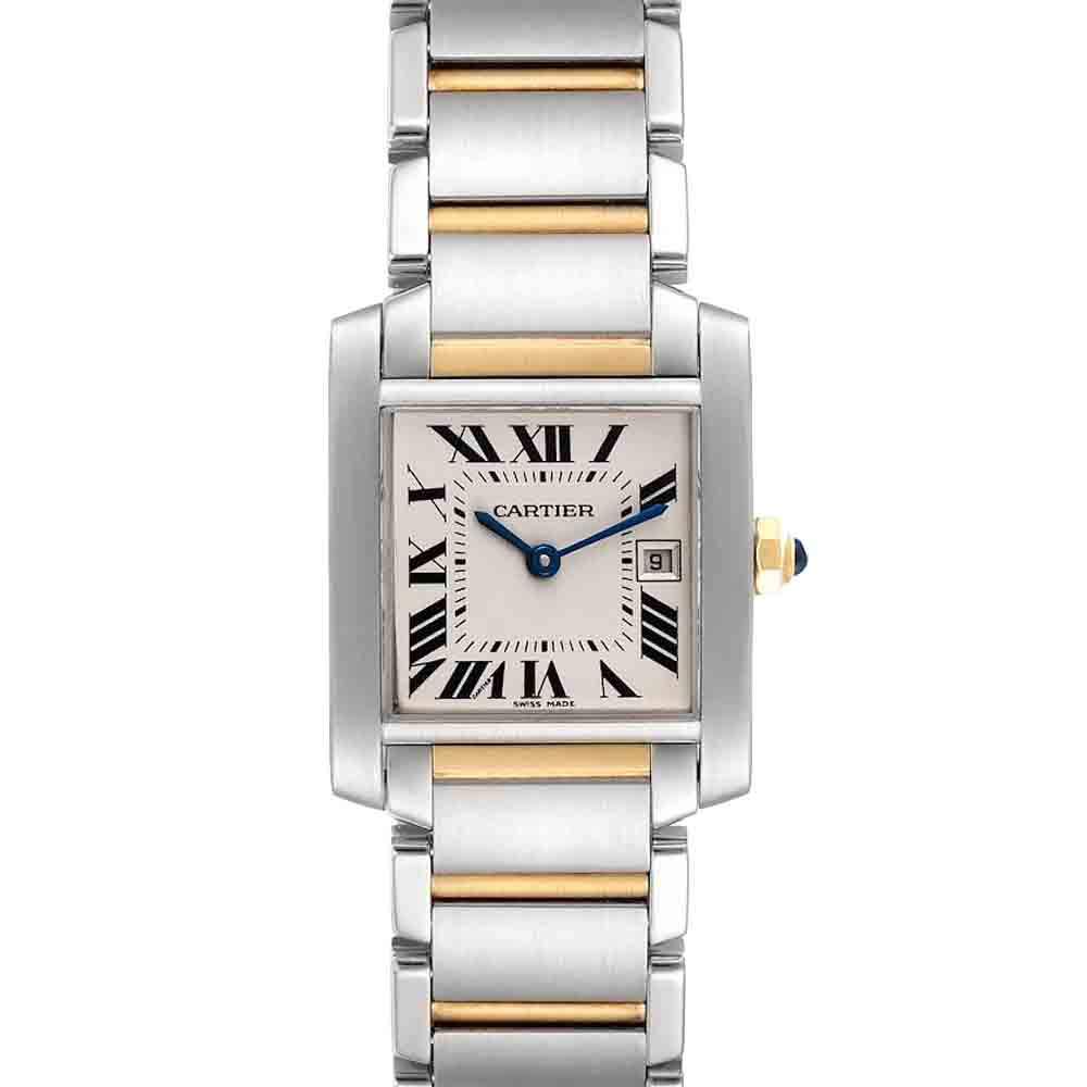 Cartier Silver 18K Yellow Gold And Stainless Steel Tank Francaise W51012Q4 Women's Wristwatch 25 x 30 MM