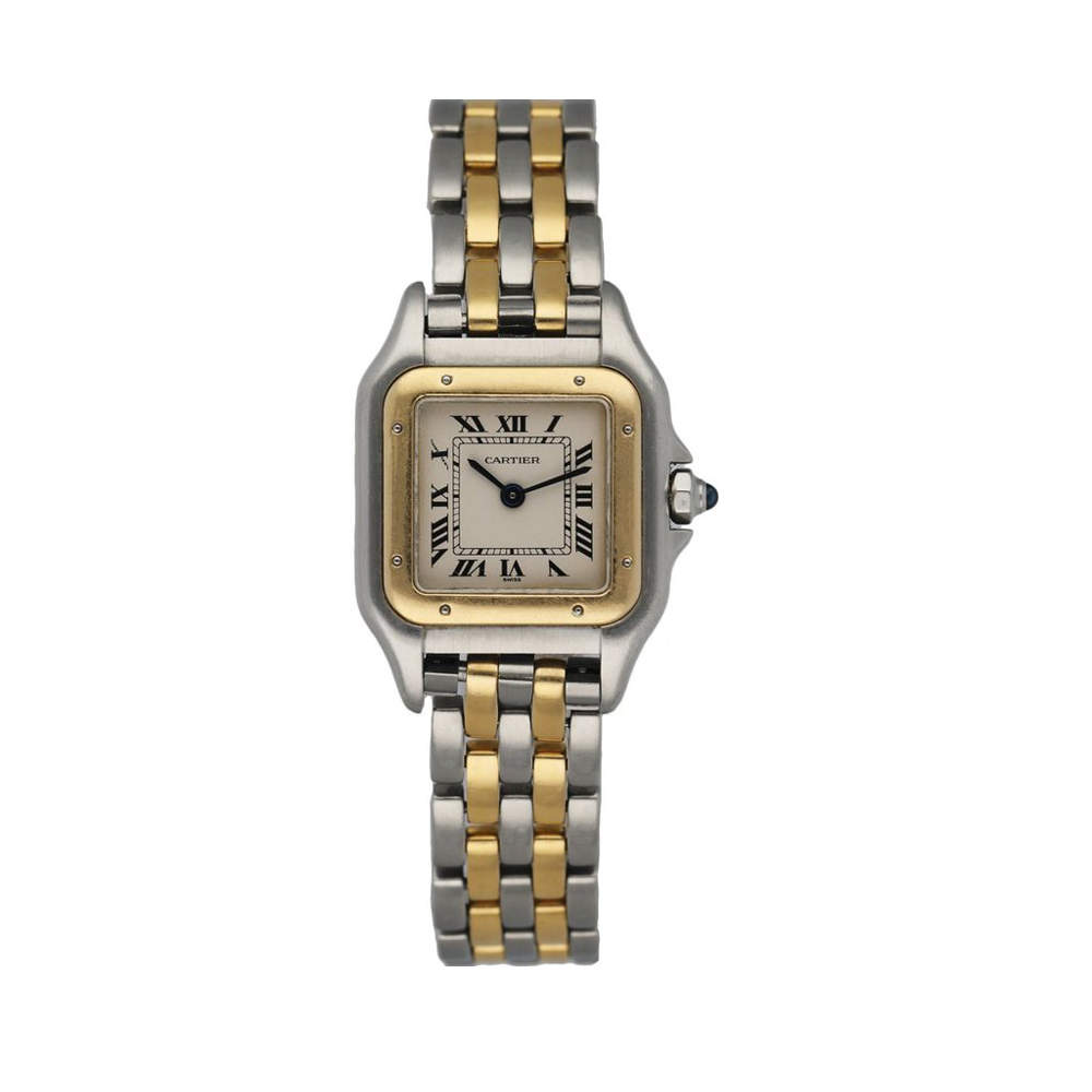 Pre Owned Cartier Silver 18K Yellow Gold And Stainelss Steel Panthere 1120 Women's Wristwatch 22 MM