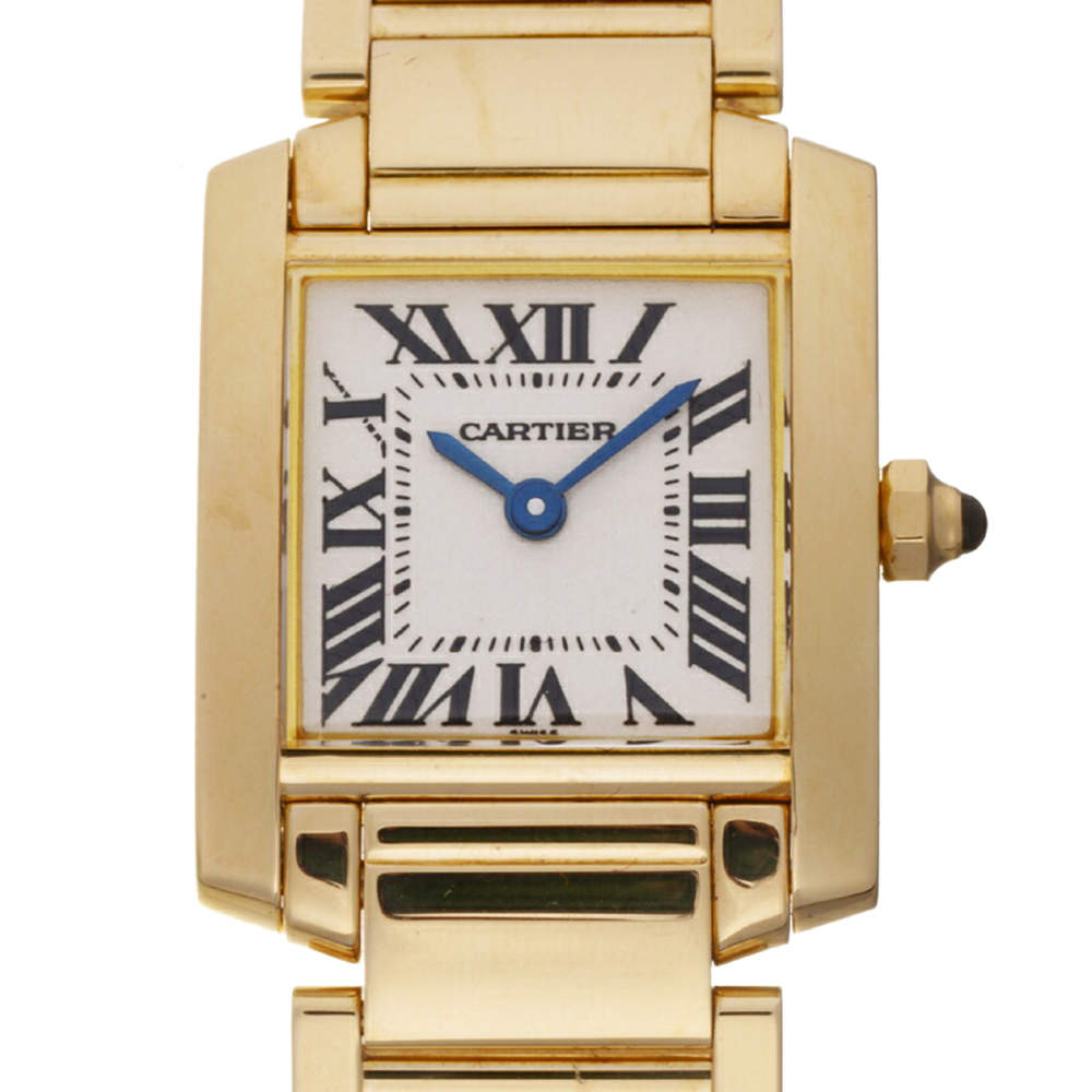 Pre Owned Cartier Silver 18k Yellow Gold Tank Francaise W50002N2 Quartz Women's Wristwatch 20 x 25 MM