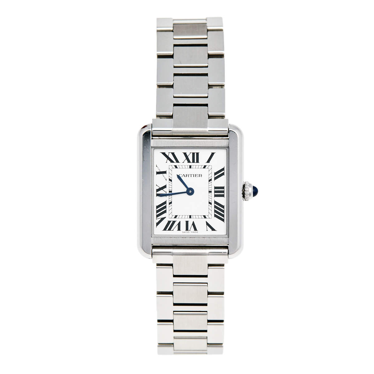 Pre Owned Cartier Silver Stainless Steel Tank Solo W5200013 Women's Wristwatch 24 mm