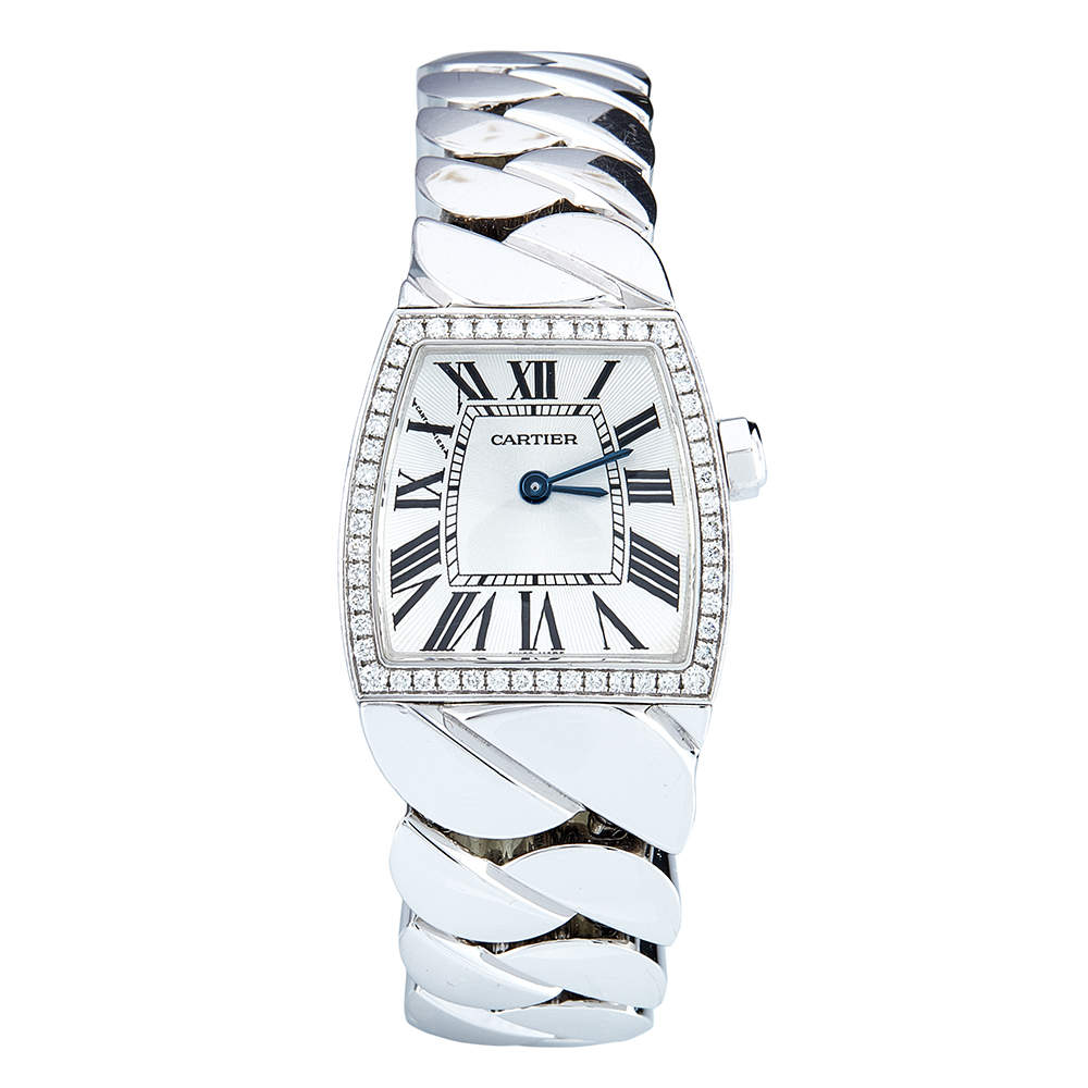 Pre Owned Cartier Silver 18k White Gold Diamonds La Dona De Cartier WE60085G Women's Wristwatch 22 mm