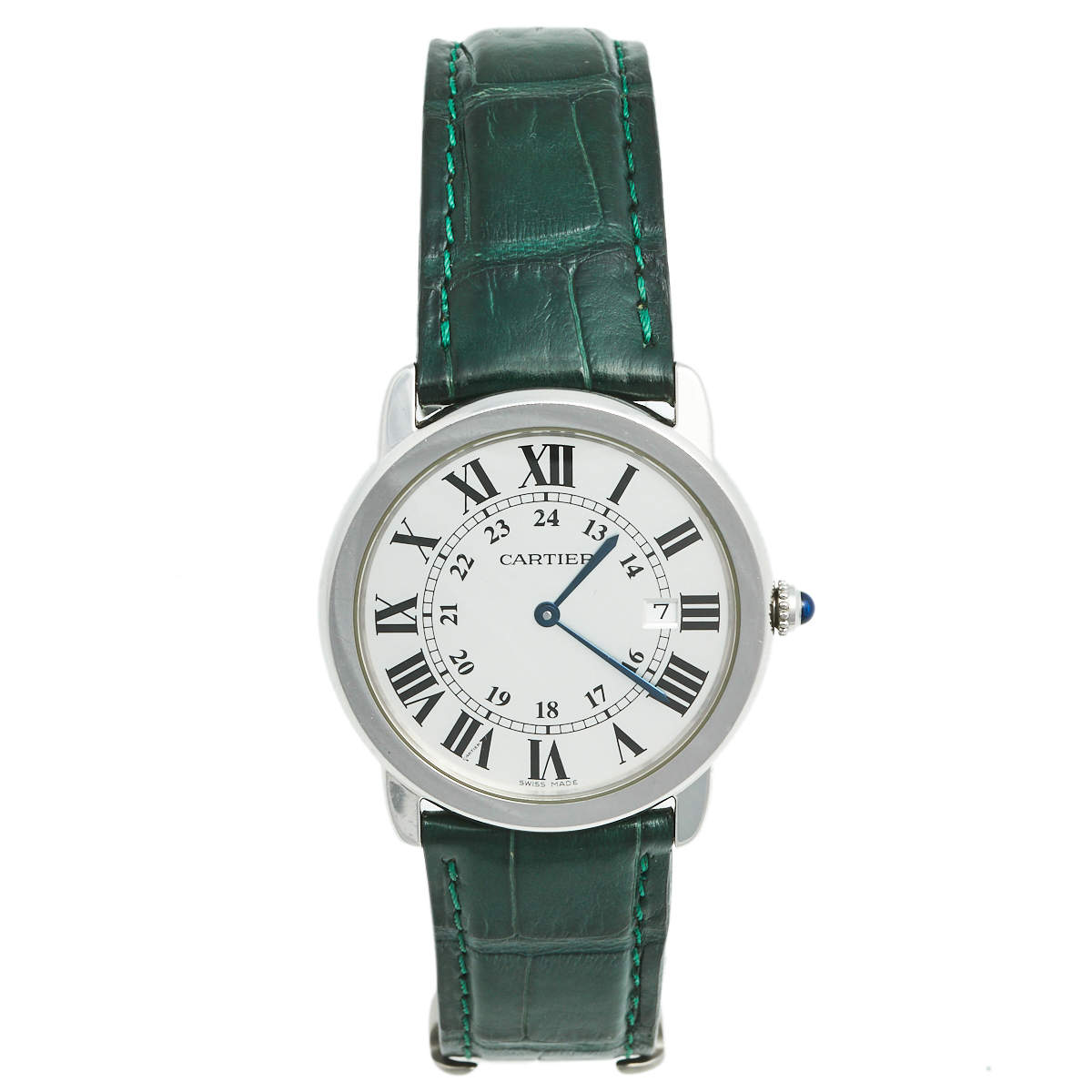 Pre Owned Cartier Silver Stainless Steel Crocodile Ronde Solo 2934 Women's Wristwatch 36 mm