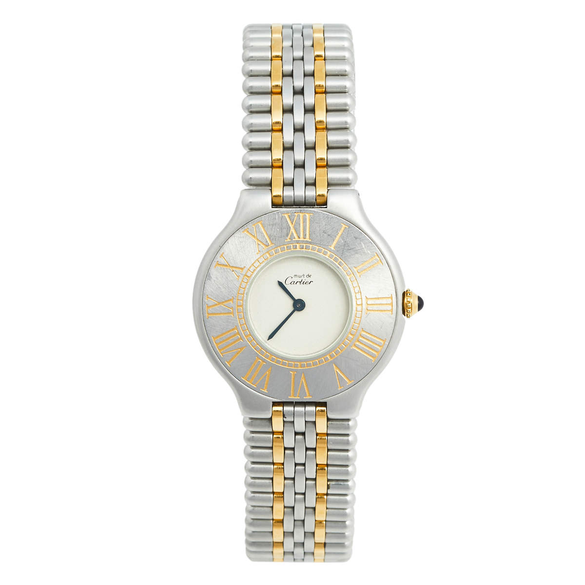 Pre Owned Cartier Cream Two Tone Stainless Steel Must 21 de Cartier 9010 Women's Wristwatch 31 mm