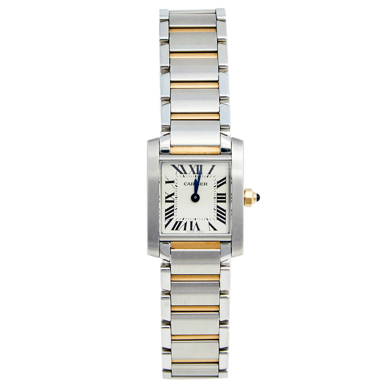 Pre Owned Cartier Silver 18k Yellow Gold Stainless Steel Tank Francaise W51007Q4 Women's Wristwatch 20 mm