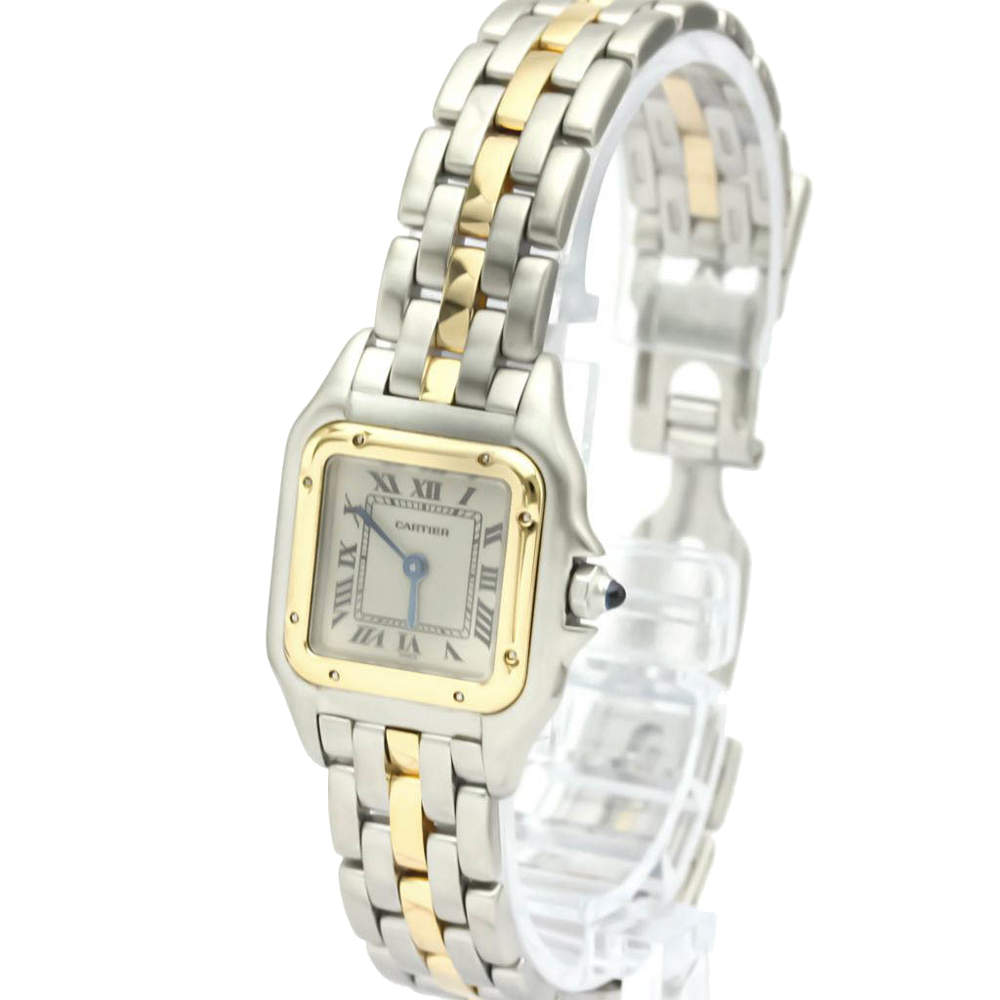 Pre Owned Cartier Silver 18K Yellow Gold Stainless Steel Panthere De Cartier Women's Wristwatch 22MM
