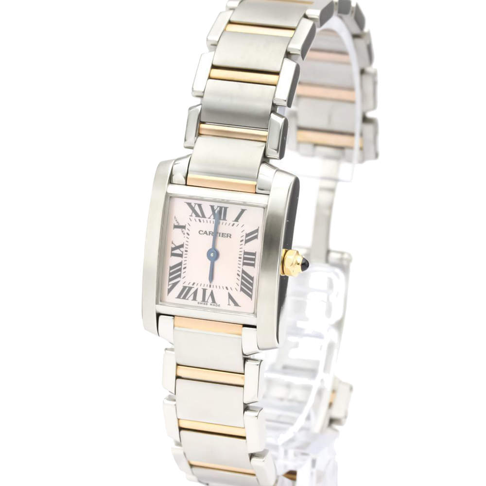 مملوكة مسبقًا Cartier Pink MOP 18K Rose Gold Stainless Steel Tank Francaise W51027Q4 Women's Wristwatch 20MM