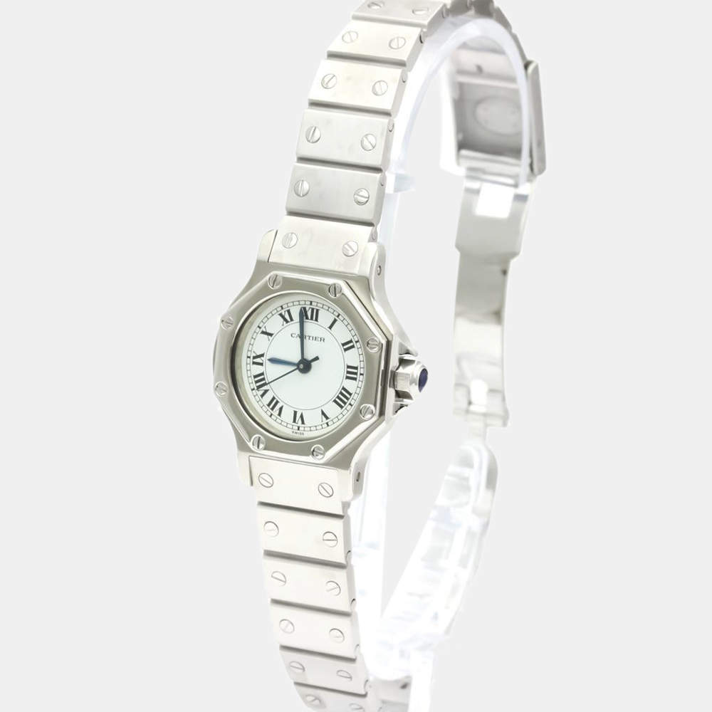 Pre Owned Cartier Silver Stainless Steel Santos Octagon Women's Wristwatch 24 MM