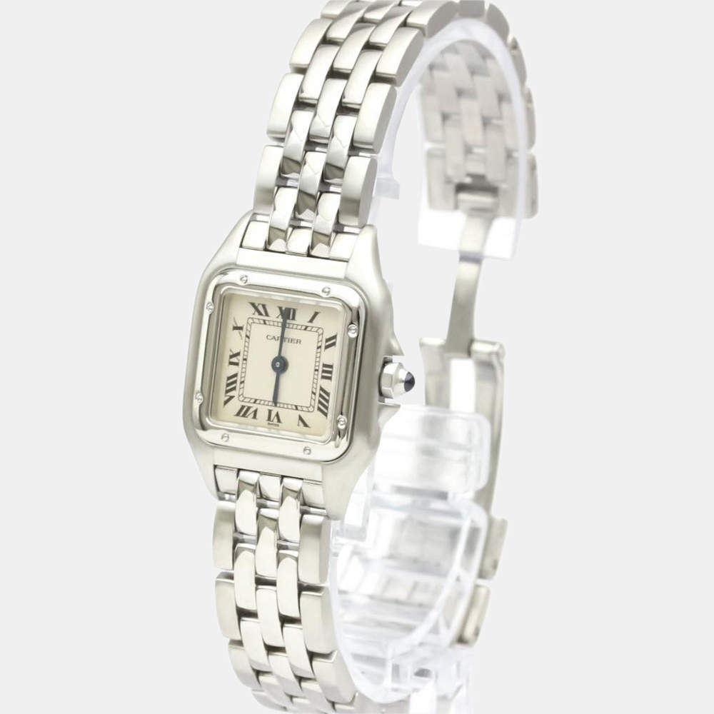 Pre Owned Cartier Silver Stainless Steel Panthere Quartz W25033P5 Women's Wristwatch 22 mm