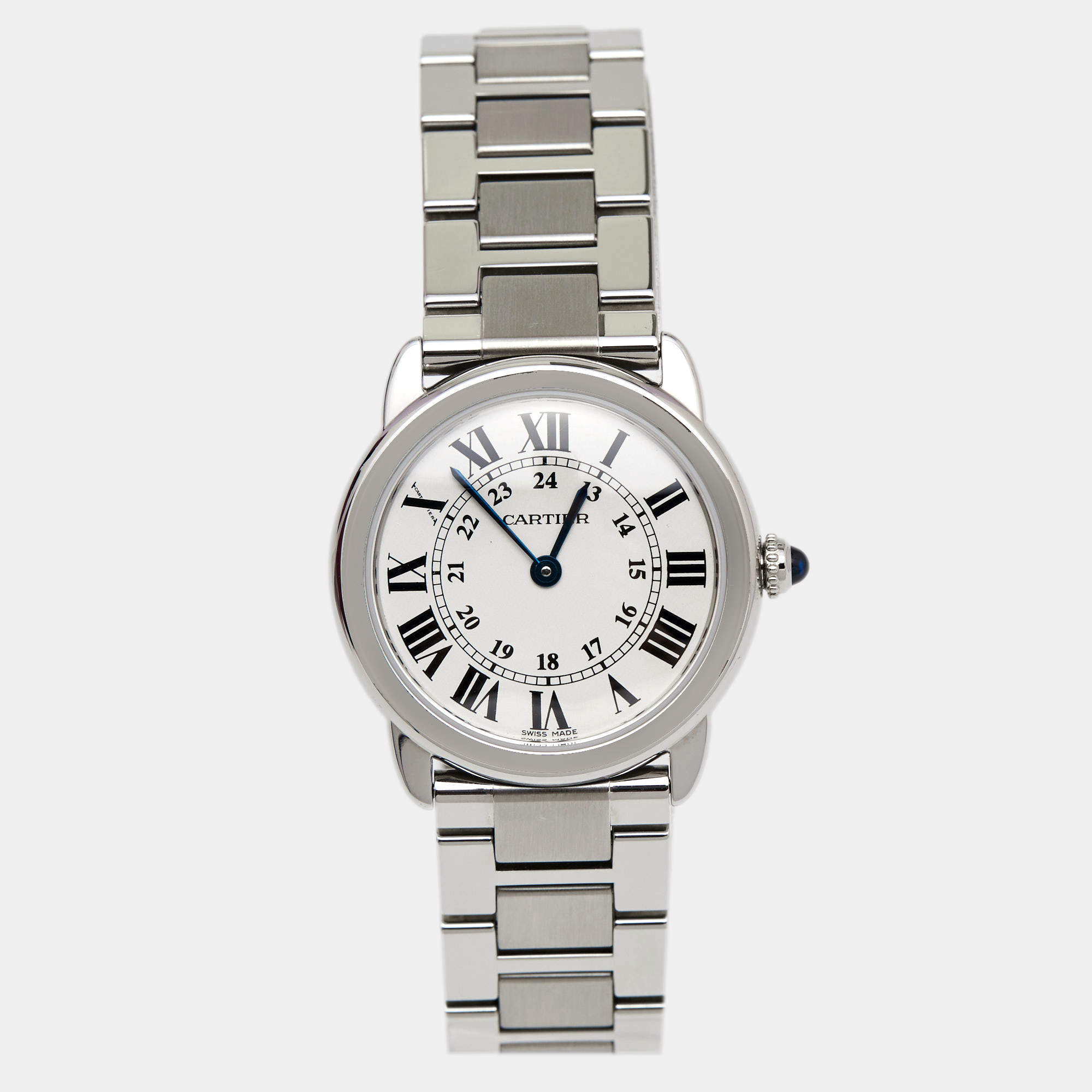 Pre Owned Cartier Silver Stainless Steel Ronde Solo W6701004 Women's Wristwatch 29 mm