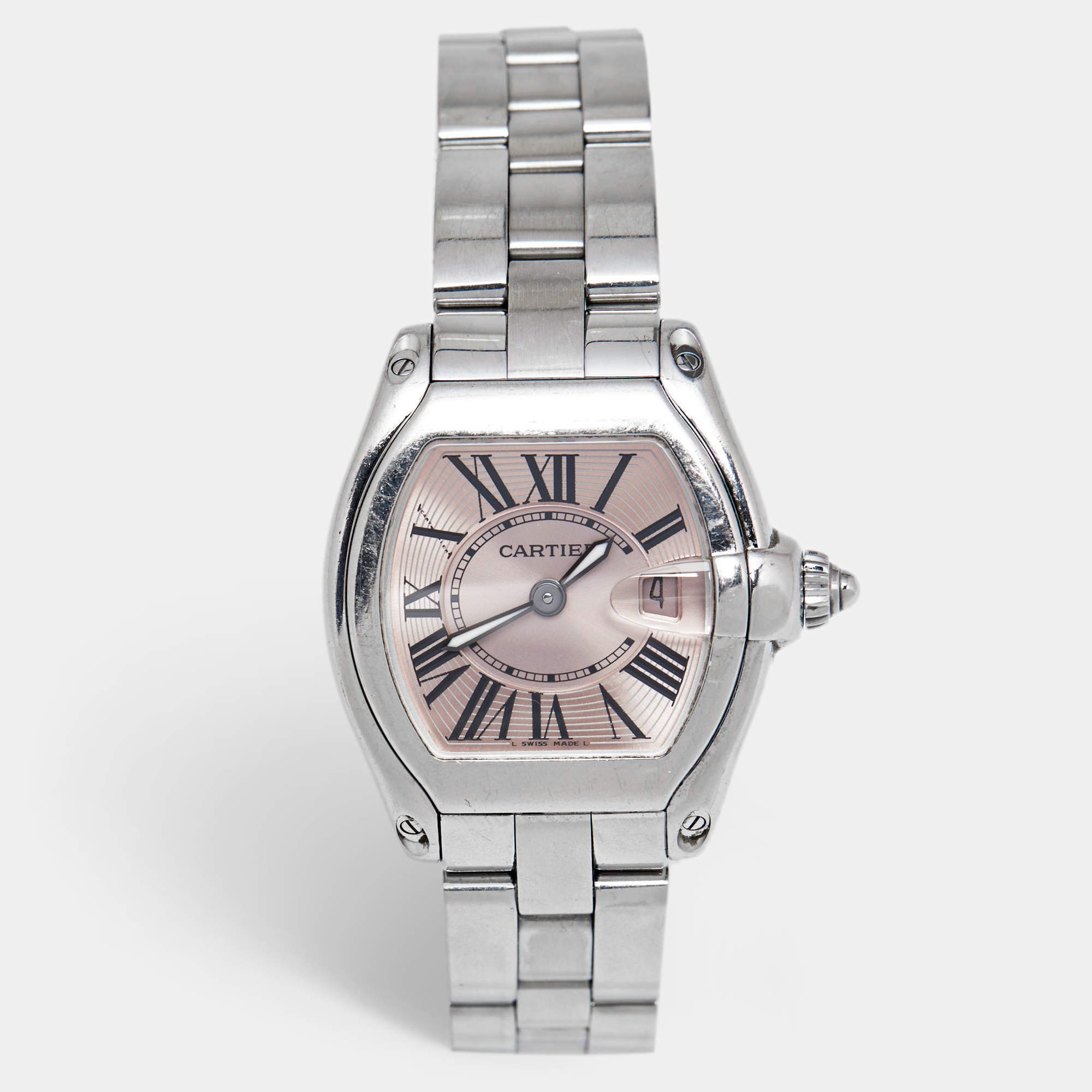 Pre Owned Cartier Pink Stainless Steel Roadster 2675 Women's Wristwatch 31 mm 