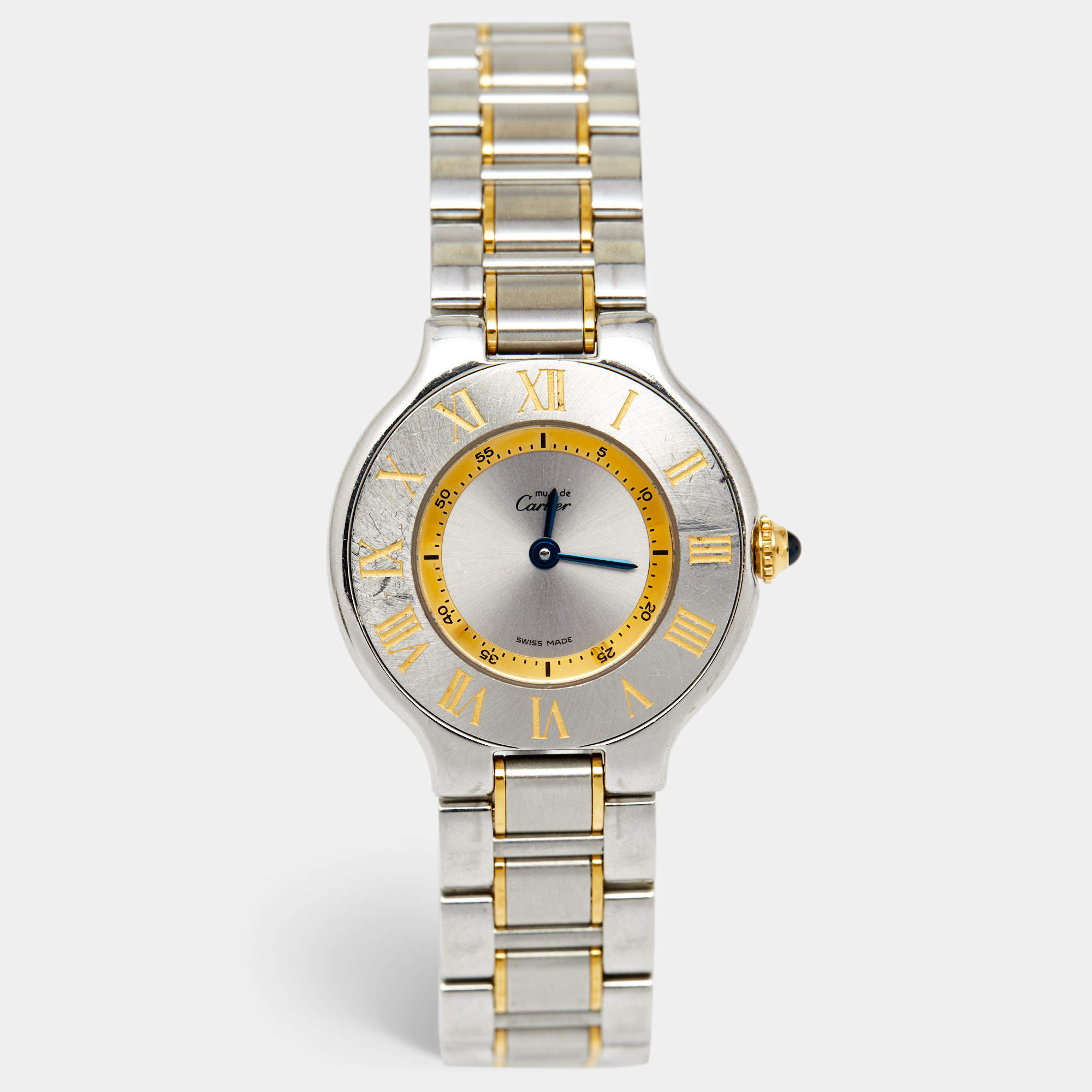 Pre Owned Cartier Silver 18k yellow Gold Stainless Steel Must 21 1340 Women's Wristwatch 28 mm