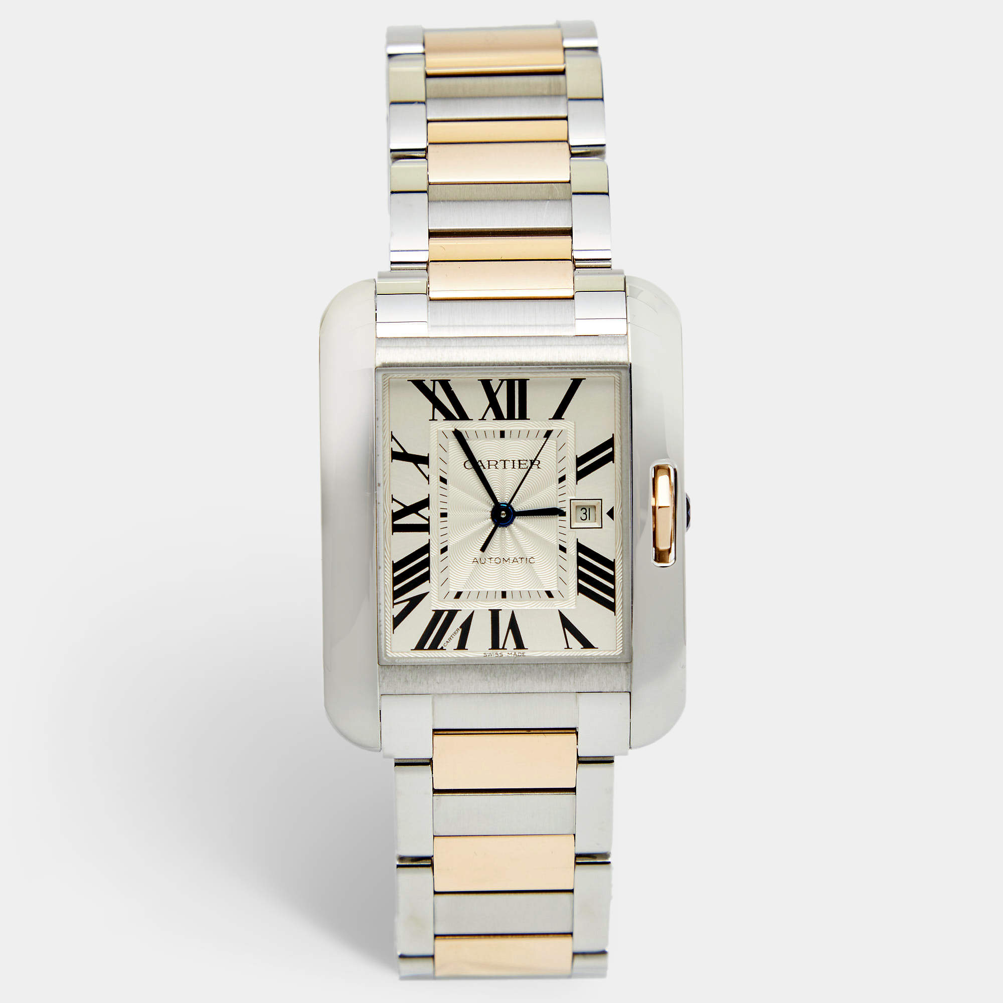 مملوكة مسبقًا Cartier Silver 18K Rose Gold Stainless Steel Tank Anglaise W5310007 Unisex Wristwatch 29 mm
