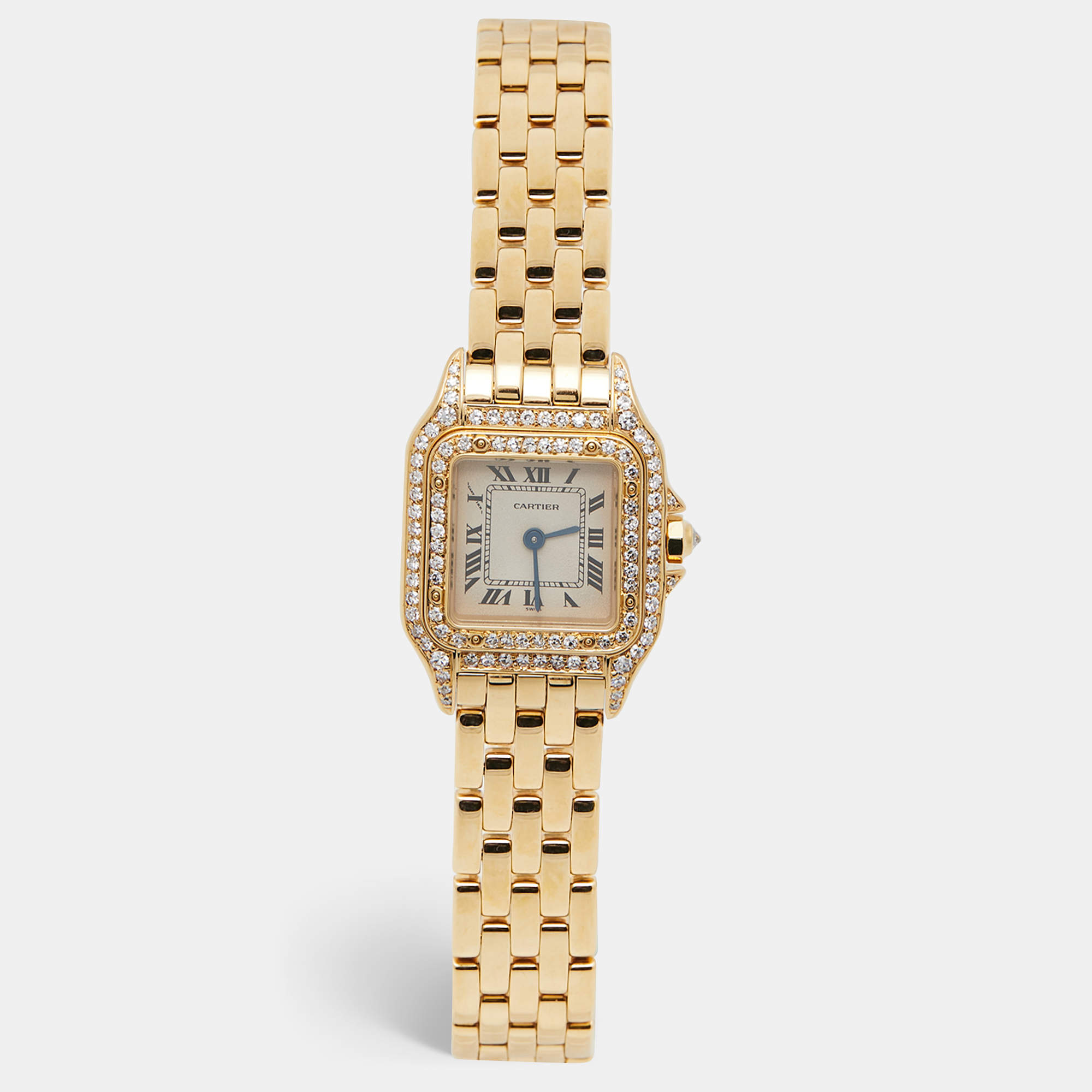 Pre Owned Cartier Cream 18k Yellow Gold Diamond Panthere 8057915 Women's Wristwatch 22 mm