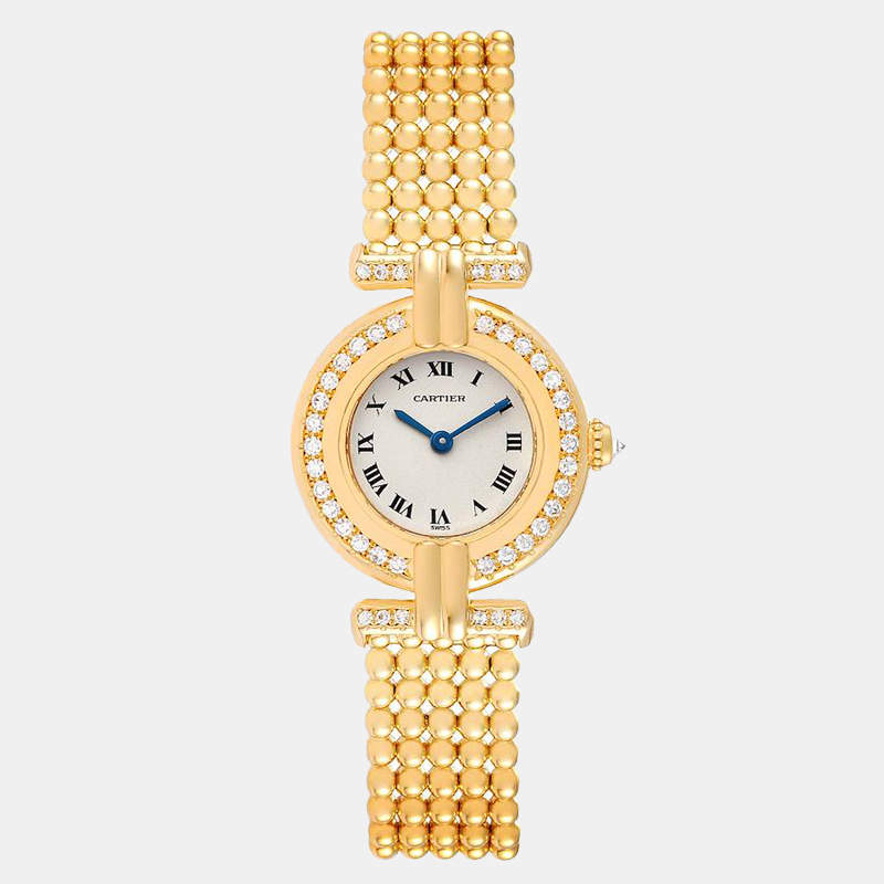Cartier Silver Diamond 18k Yellow Gold Colisee 1129 Women's Wristwatch 23.8 mm