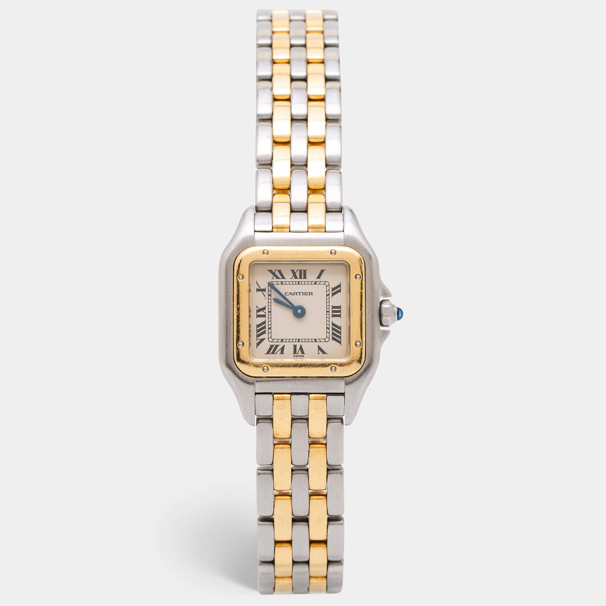 Pre Owned Cartier Cream 18k Yellow Gold And Stainless Steel Panthere 1120 Women's Wristwatch 22 MM