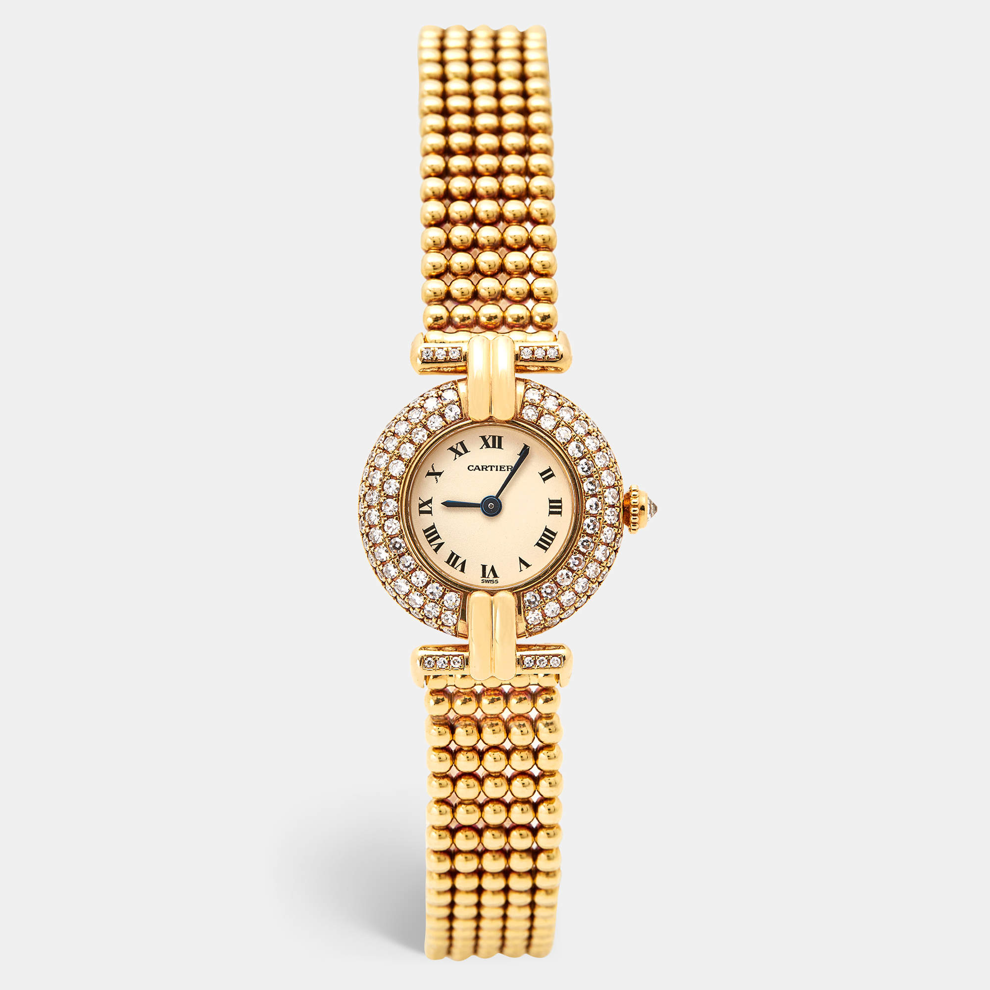 Cartier Cream 18k Yellow Gold Diamond Colisee 1628 Women's Wristwatch 24 mm