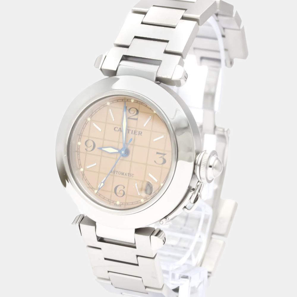 مملوكة مسبقًا Cartier Pink Stainless Steel Pasha W31024M7 Automatic Women's Wristwatch 35 mm