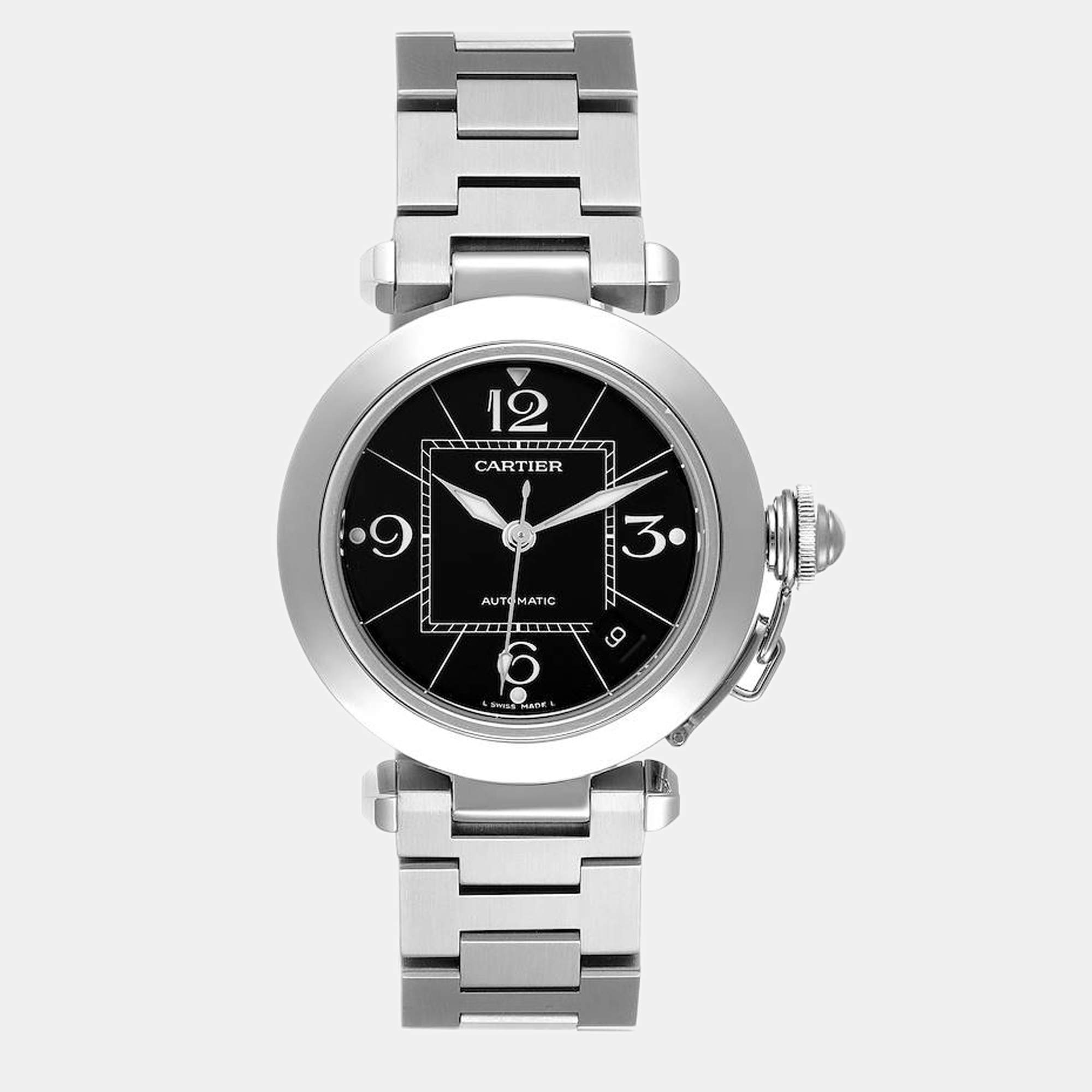 Cartier Black Stainless Steel Pasha W31076M7 Automatic Women's Wristwatch 35 mm
