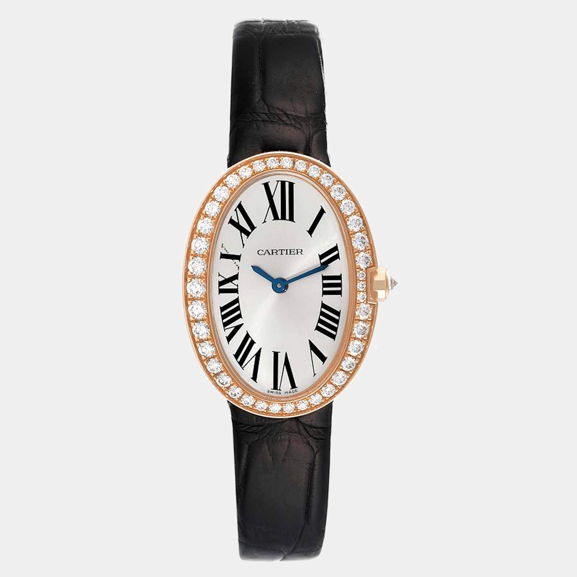 Cartier Silver Diamonds 18K Rose Gold Baignoire WB52000 Women's Wristwatch 31 mm