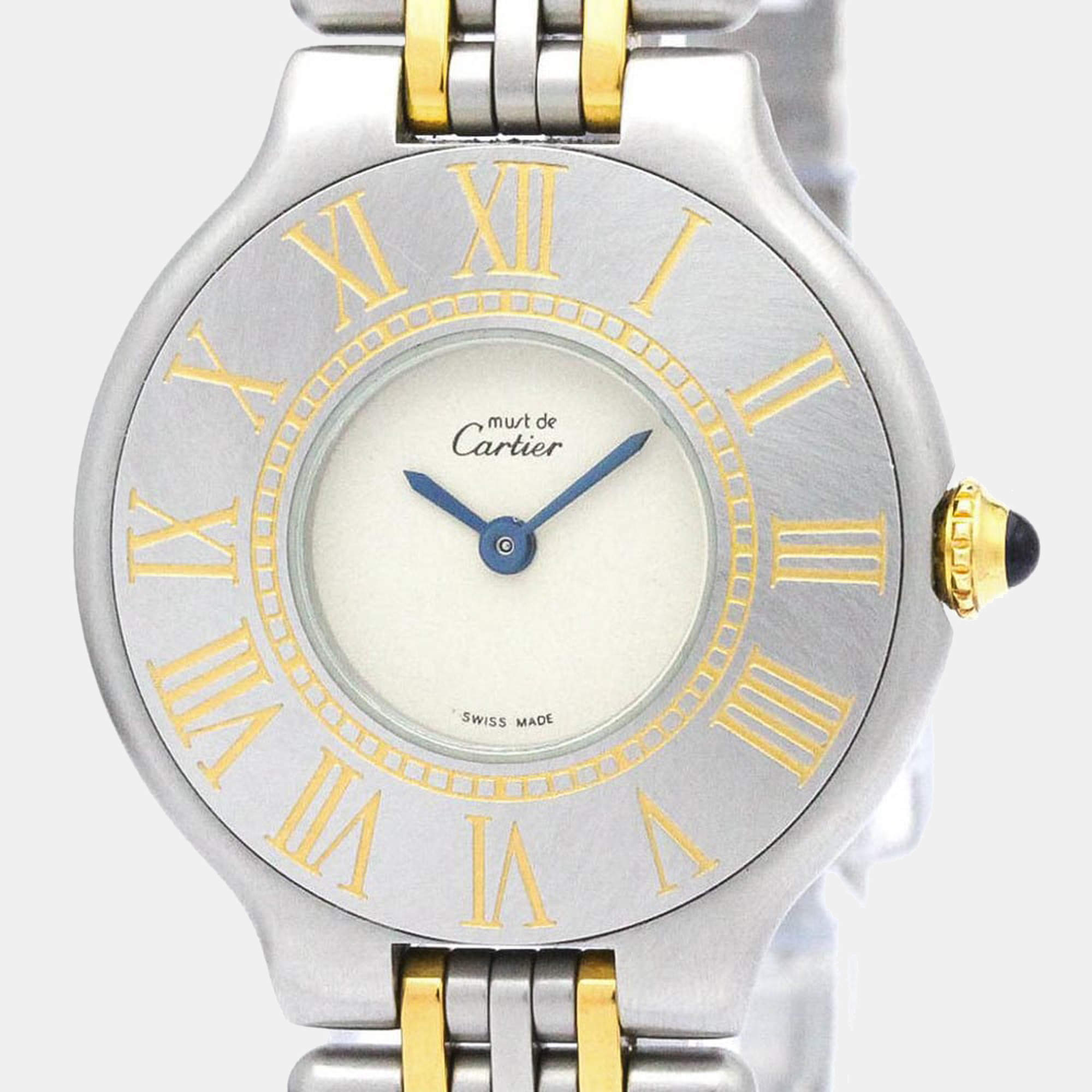 Pre Owned Cartier Silver Gold Tone Stainless Steel Must 21 de Cartier Women's Wristwatch 28 mm