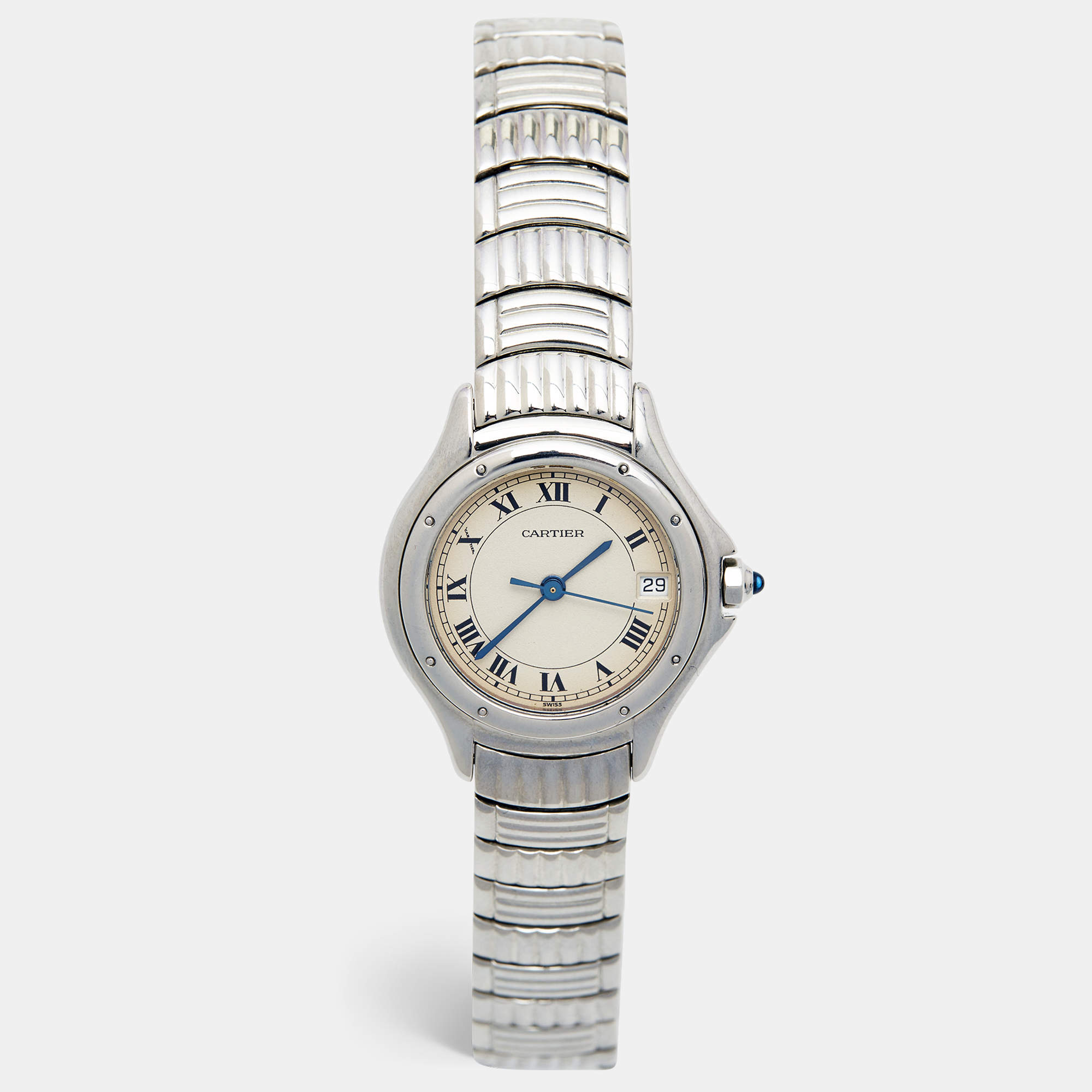 Pre Owned Cartier Silver Stainless Steel Panthere Cougar 1215/1 Women's Wristwatch 26 mm