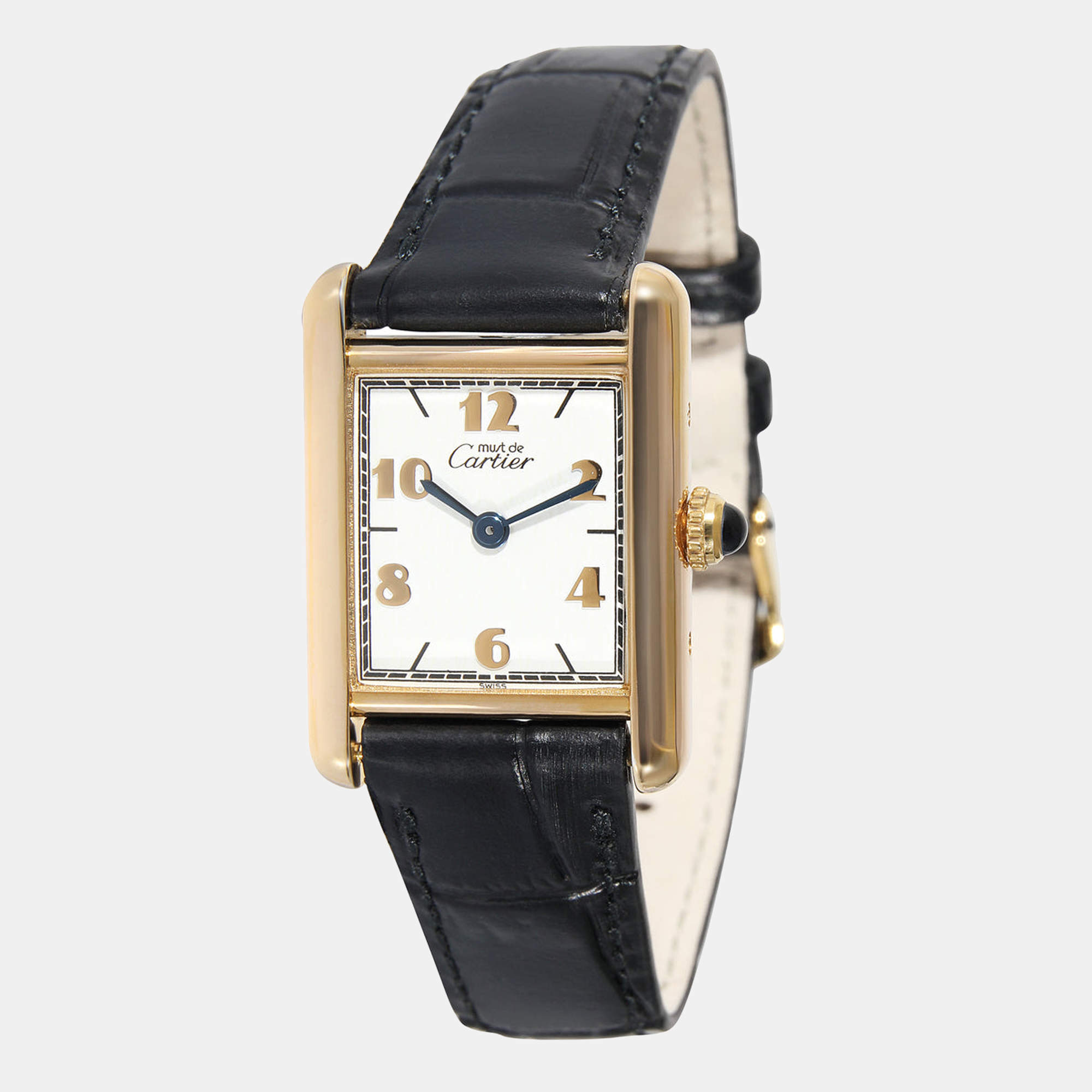 Pre Owned Cartier White Yellow Gold Plated Stainless Steel Must Tank Vermeil 160680 Women's Wristwatch 20.5 mm