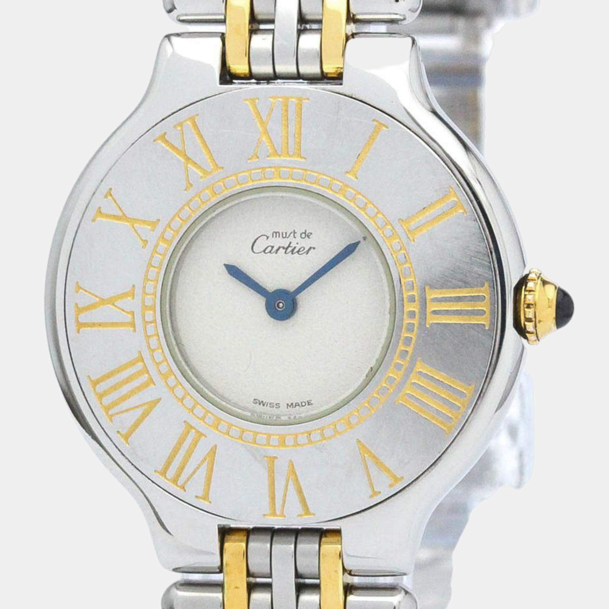 مملوكة مسبقًا Cartier Silver Yellow Gold Plated And Stainless Steel Must 21 de Cartier Quartz Women's Wristwatch 28 mm