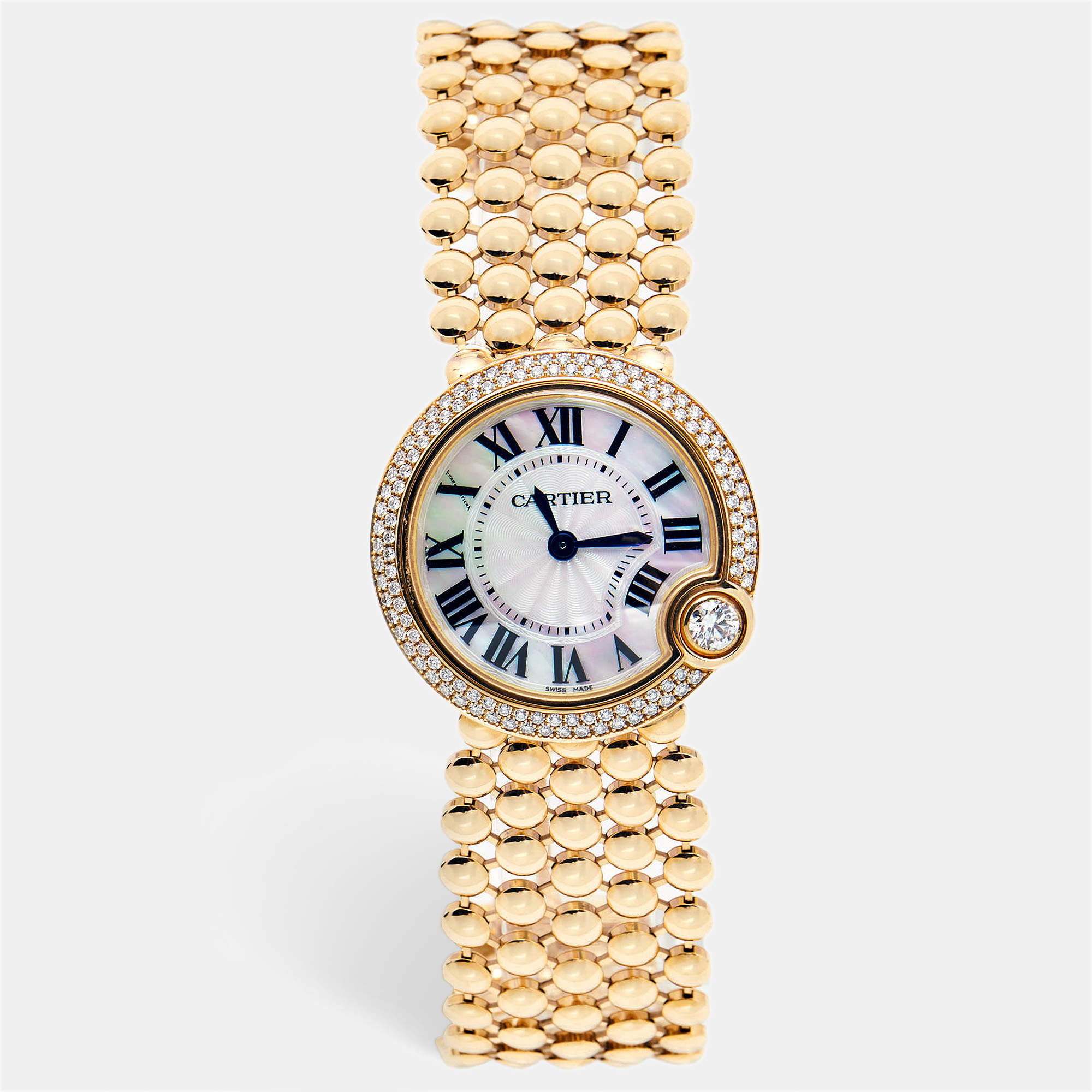 Pre Owned Cartier Mother of Pearl 18K Rose Gold Diamonds Ballon Blanc de Cartier 3722 Women's Wristwatch 30 mm