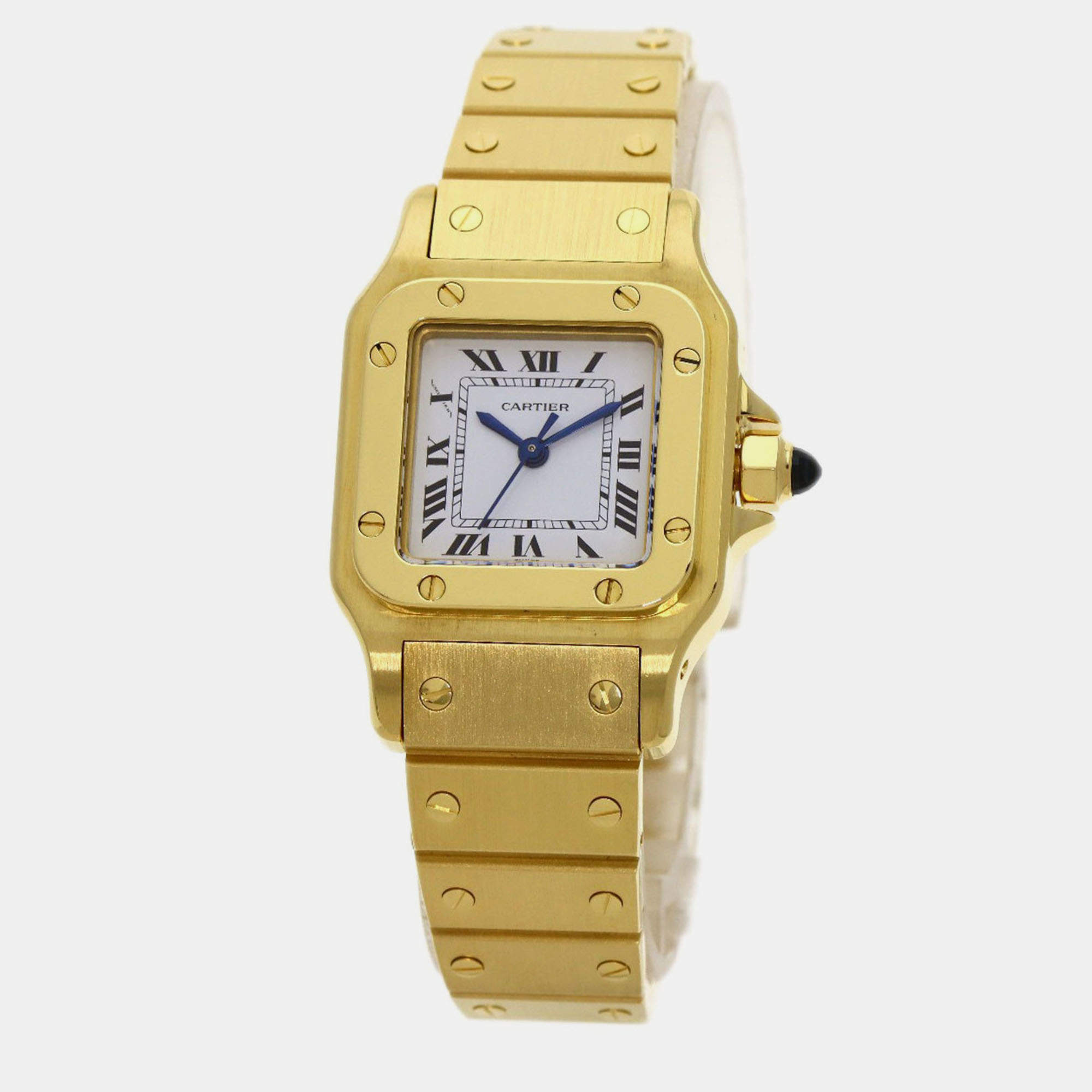 Cartier White 18k Yellow Gold Santos Galbee Automatic Women's Wristwatch 24 mm