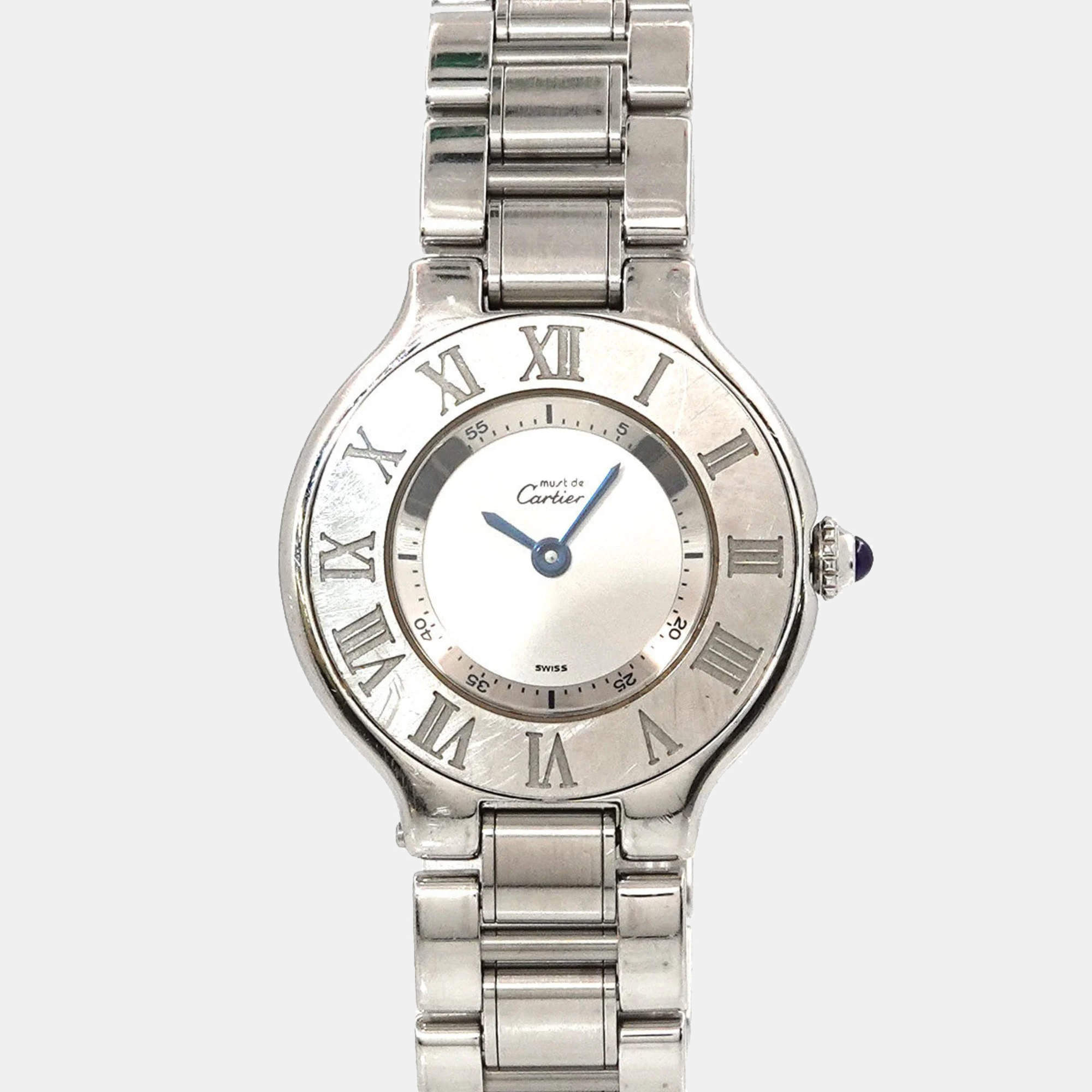 Pre Owned Cartier Silver Stainless Steel Must 21 de Cartier W10109T2 Women's Wristwatch 28 mm