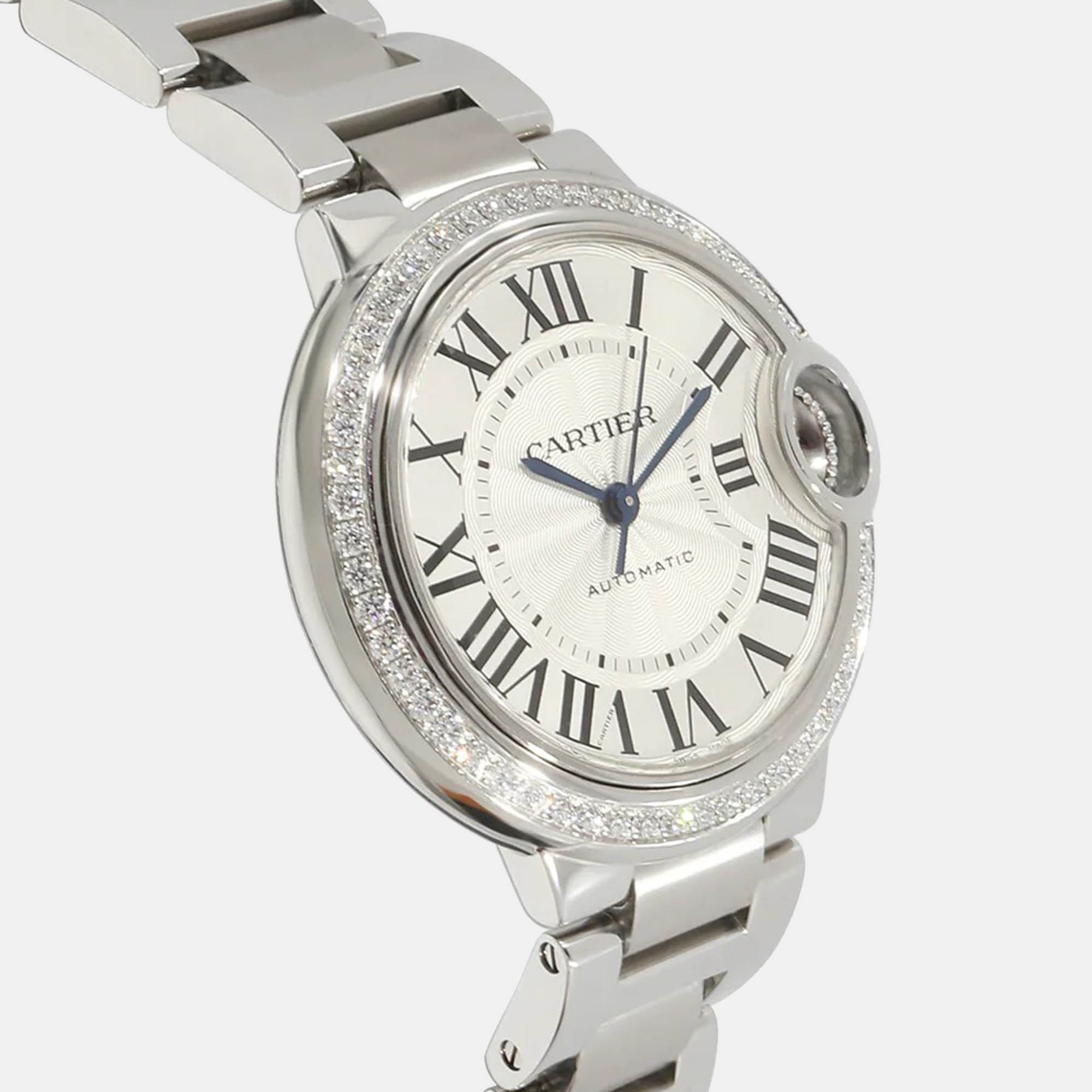 Cartier Silver Diamond Stainless Steel Ballon Bleu W4BB0023