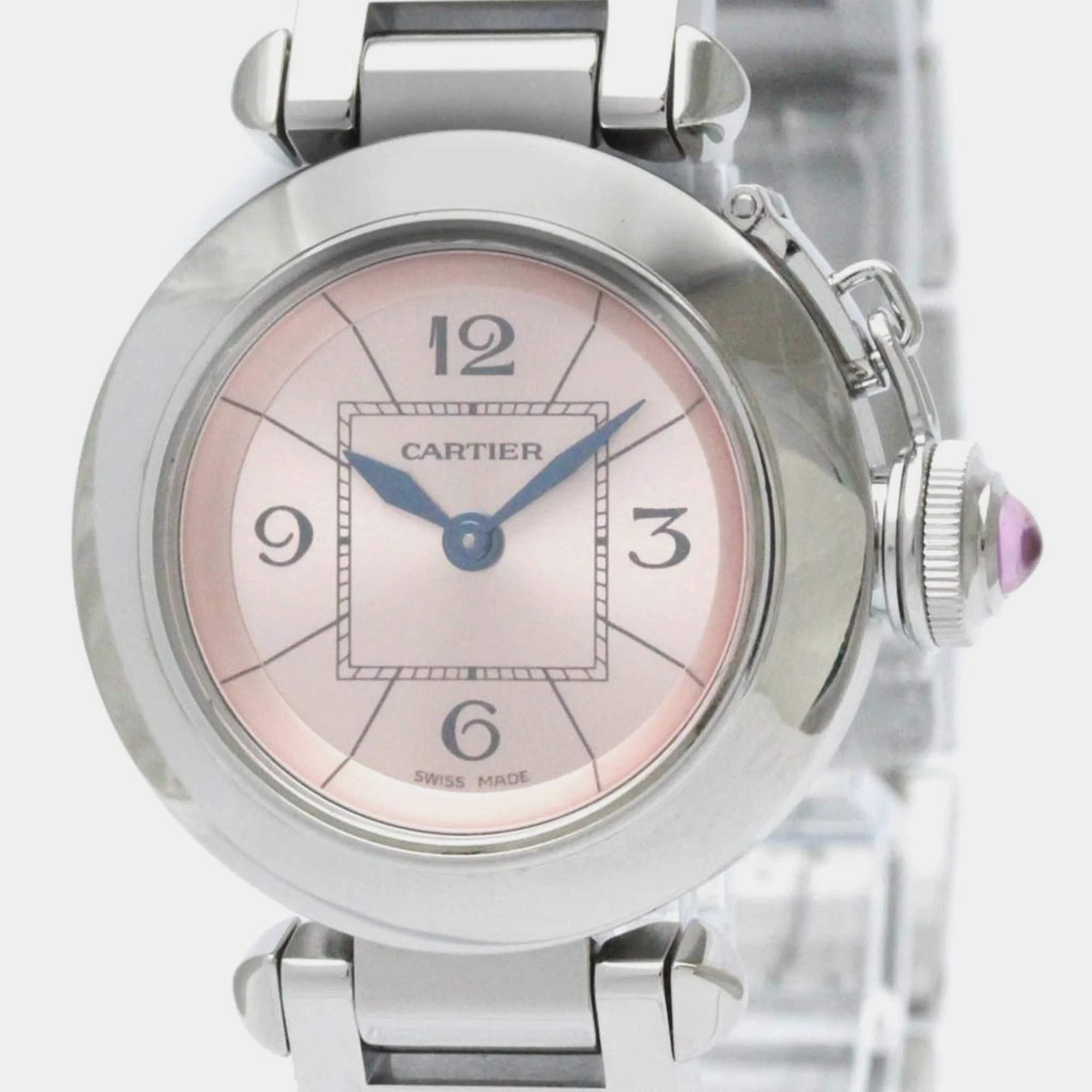 مملوكة مسبقًا Cartier Pink Stainless Steel Miss Pasha W3140008 Quartz Women's Wristwatch 27 mm