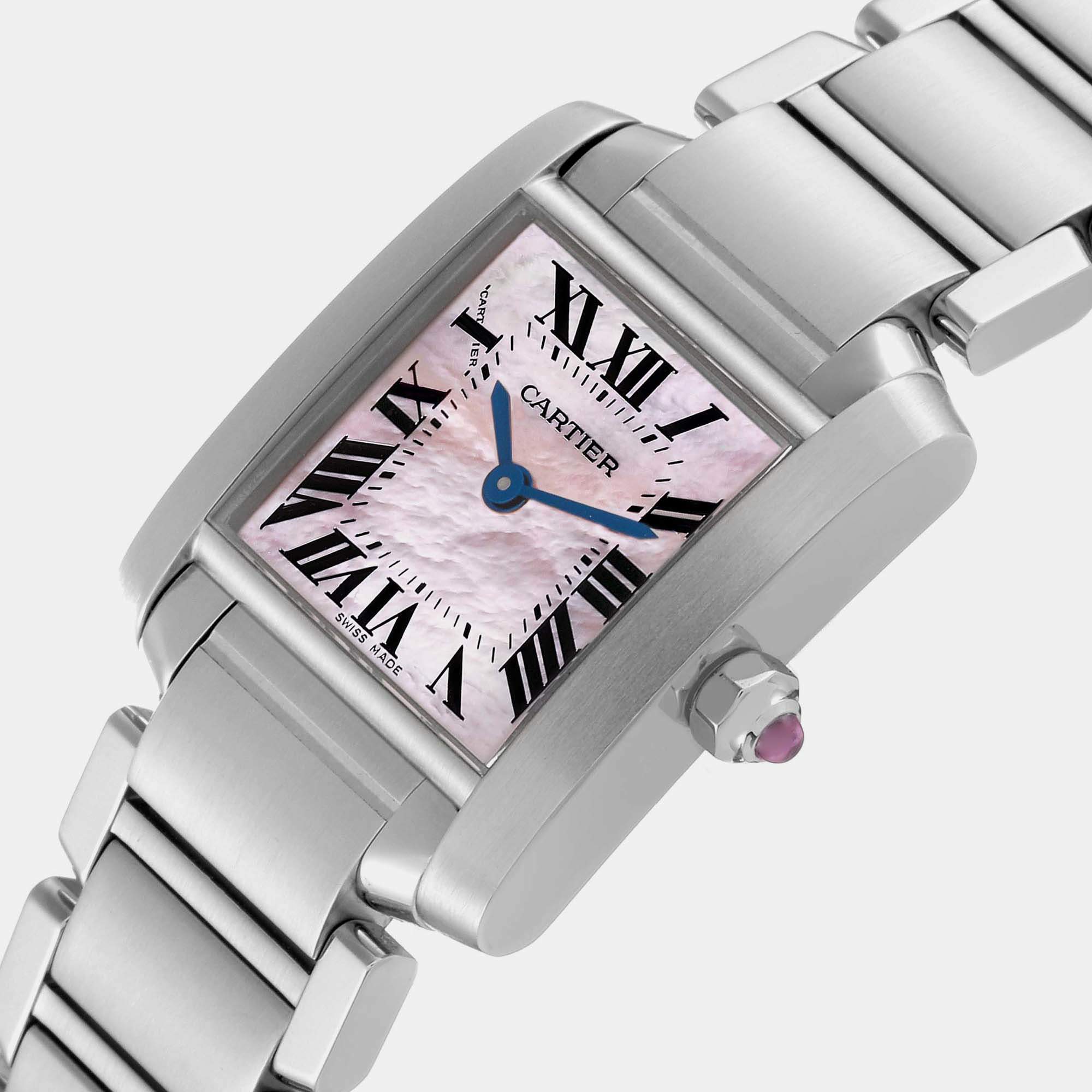 Cartier Tank Francaise Pink Mother Of Pearl Dial Steel Ladies