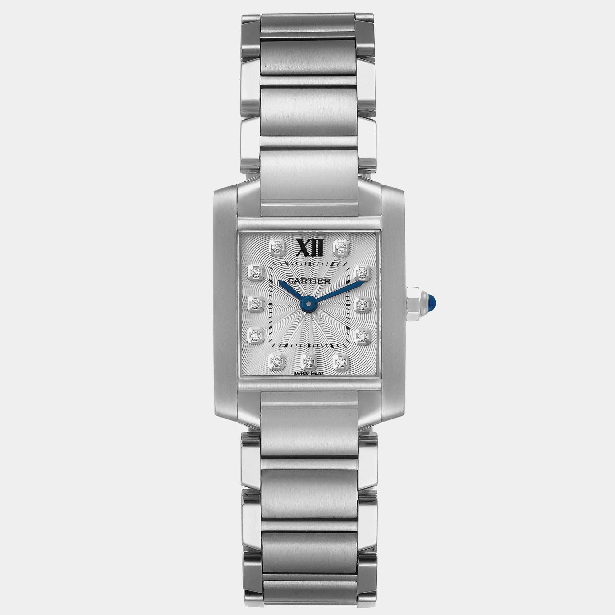 Cartier Tank Francaise Small Steel Diamond Dial Ladies Watch WE110006 20 x 25 mm