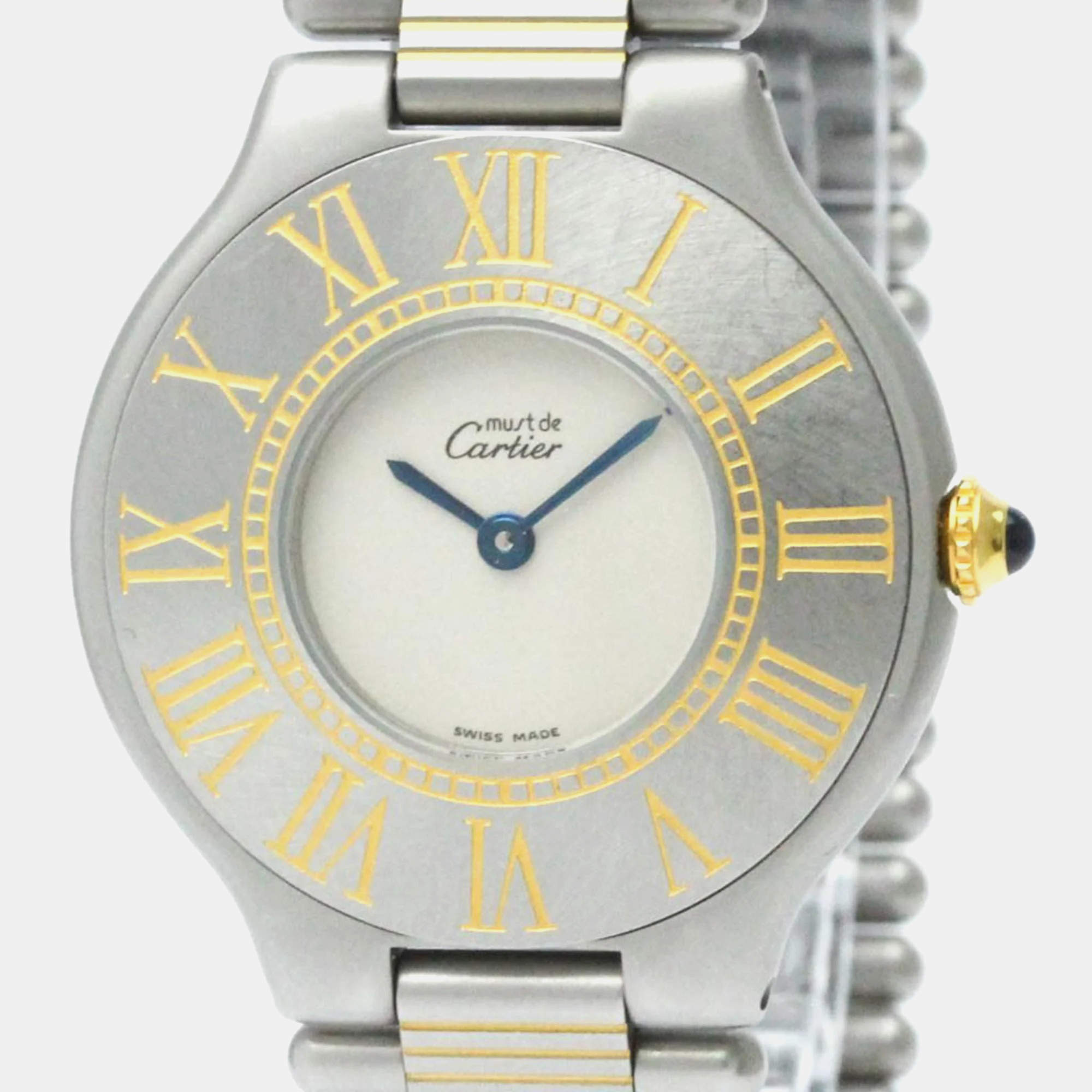 Pre Owned Cartier Silver 18k Yellow Gold Plated Stainless Steel Must 21 W10050F4 Women's Wristwatch 30 mm