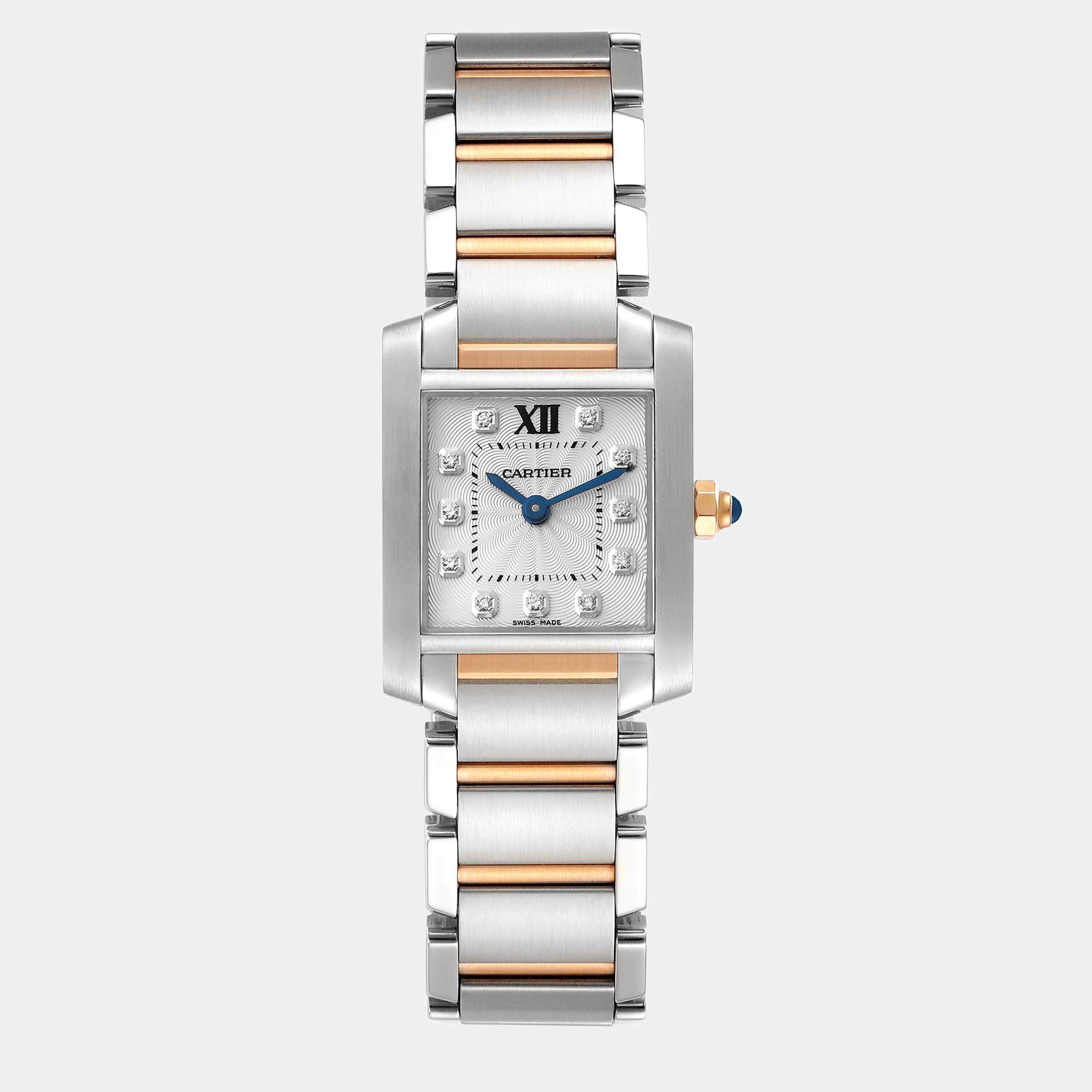 Cartier Tank Francaise Steel Rose Gold Diamond Ladies Watch WE110004