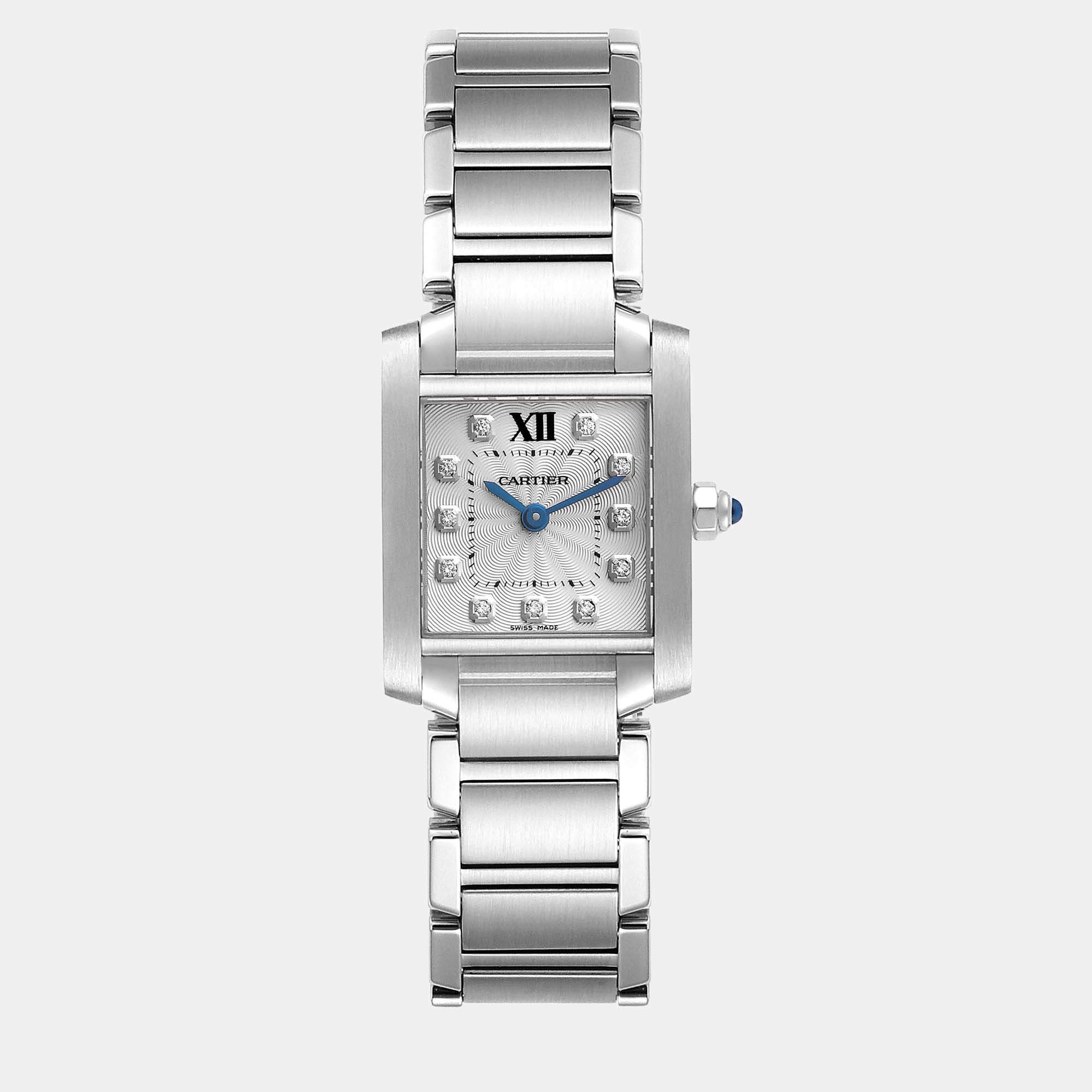 Cartier Tank Francaise Small Steel Diamond Dial Ladies Watch WE110006 20 x 25 mm