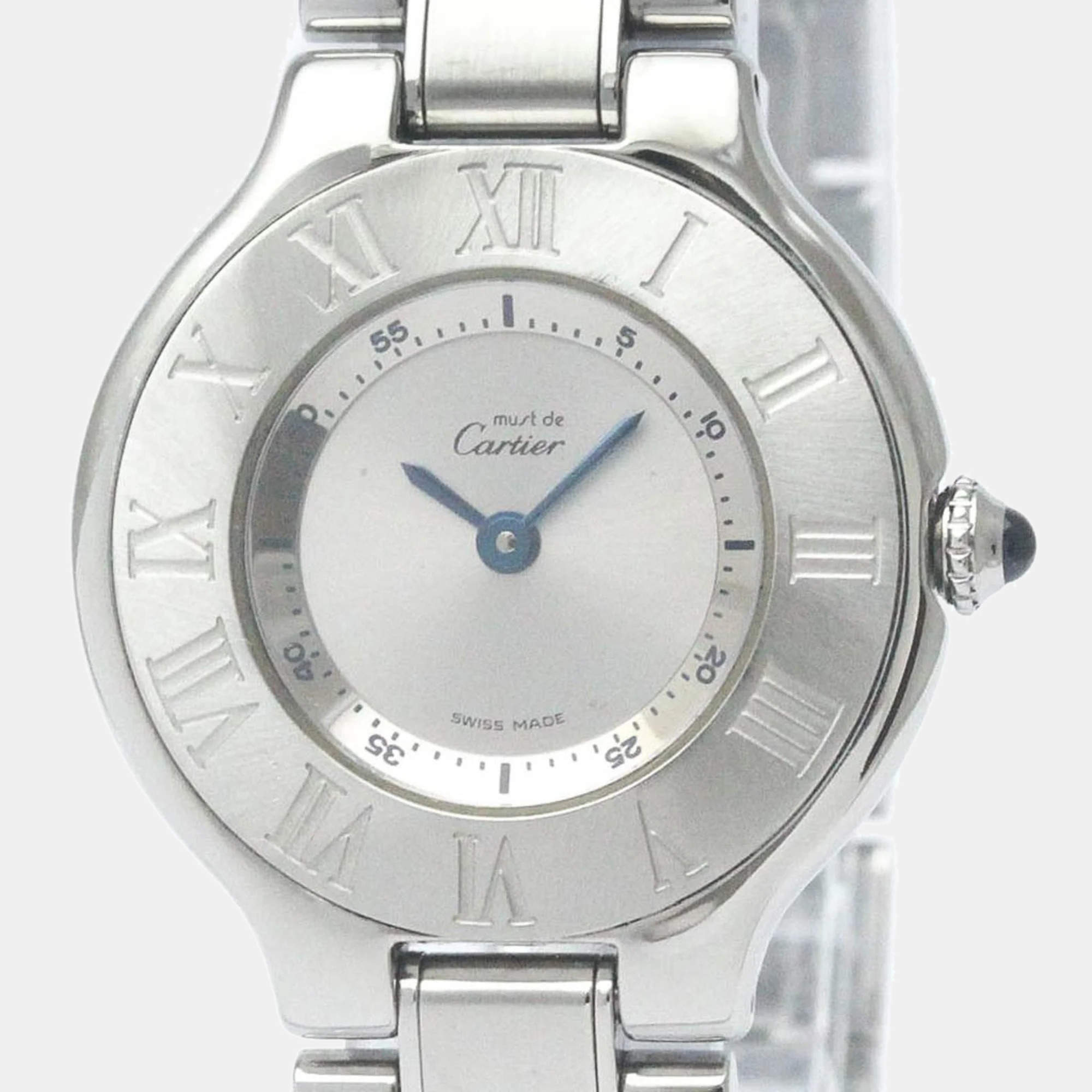 Pre Owned Cartier Silver Stainless Steel Must 21 de Cartier W10109T2 Quartz Women's Wristwatch 28 mm