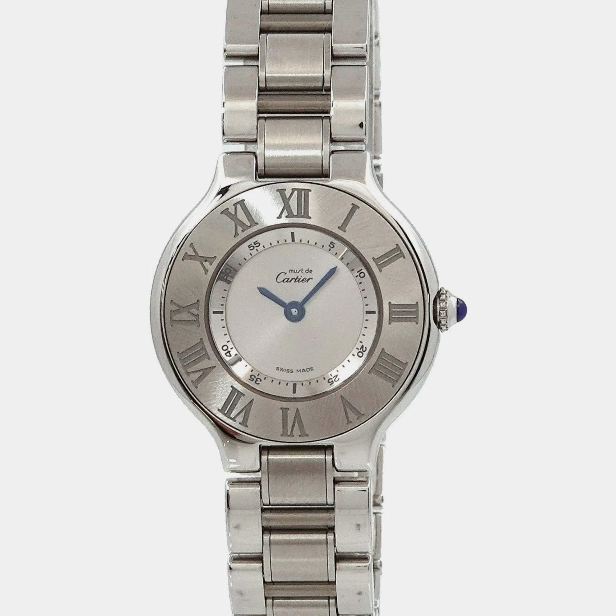 Cartier Silver Stainless Steel Must 21 de Cartier W10109T2 Quartz Women's Wristwatch 28 mm