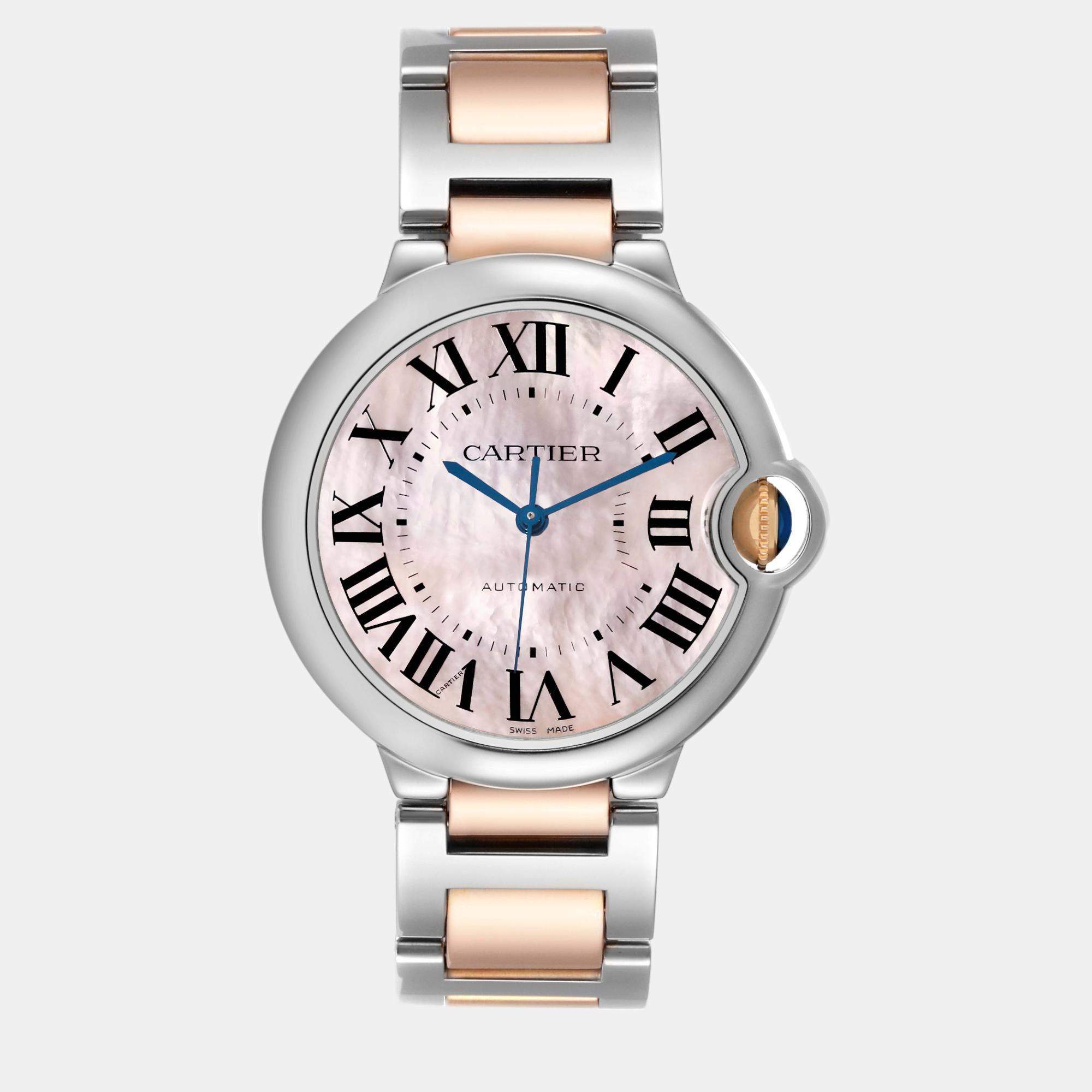 Cartier Ballon Bleu Steel Rose Gold Mother Of Pearl Ladies Watch 36 mm