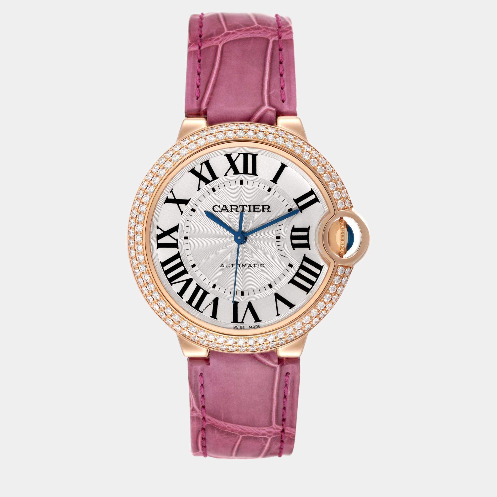 Cartier Ballon Bleu Automatic Rose Gold Diamond Ladies Watch 36.5 mm