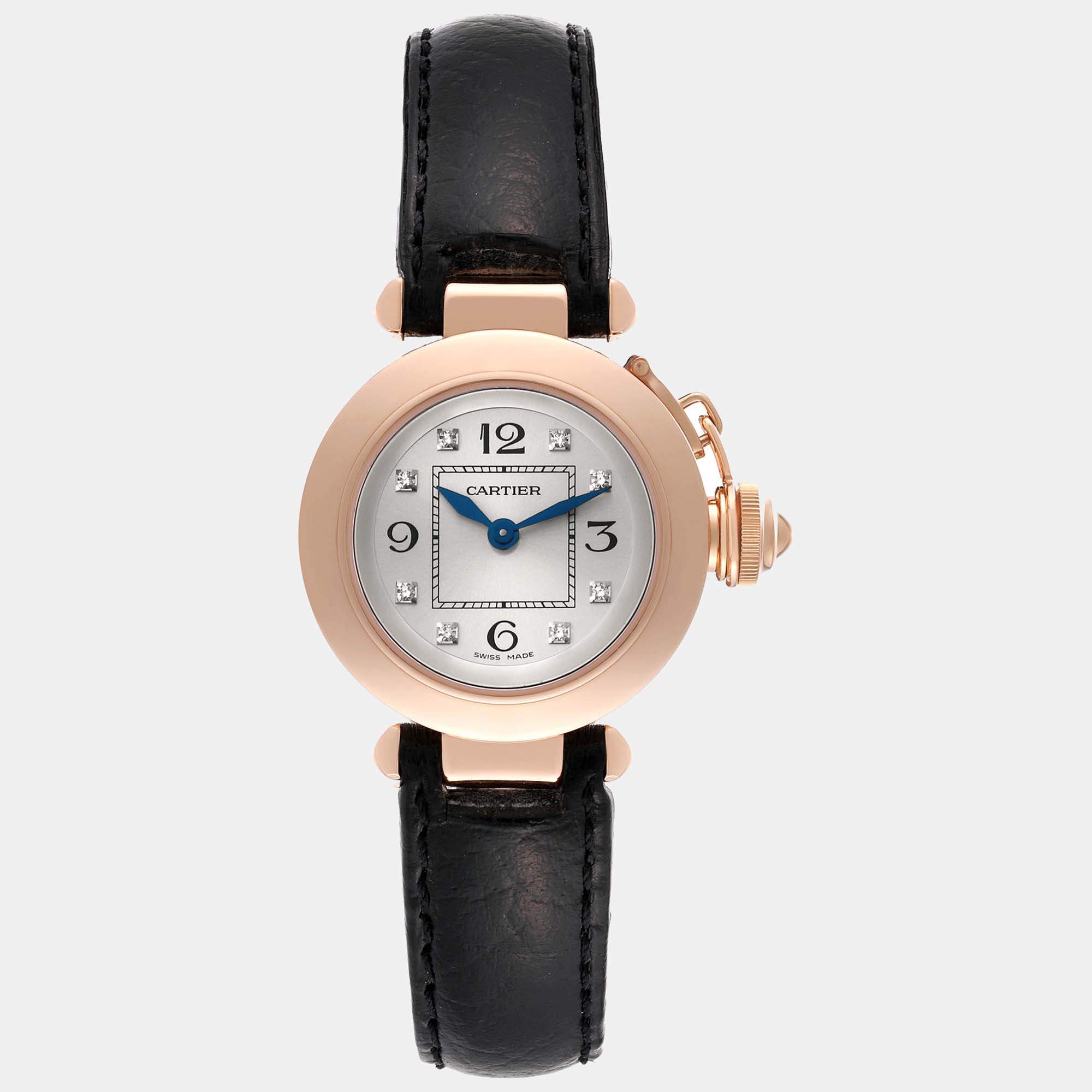 Cartier Pasha Rose Gold Silver Diamond Dial Ladies Watch 27 mm