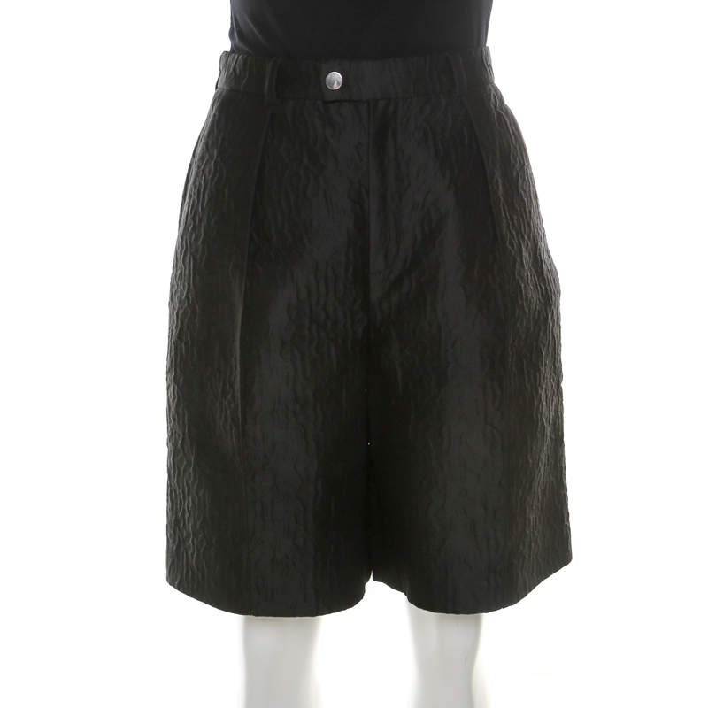 Carven Black Textured High Waist Cloque Shorts M