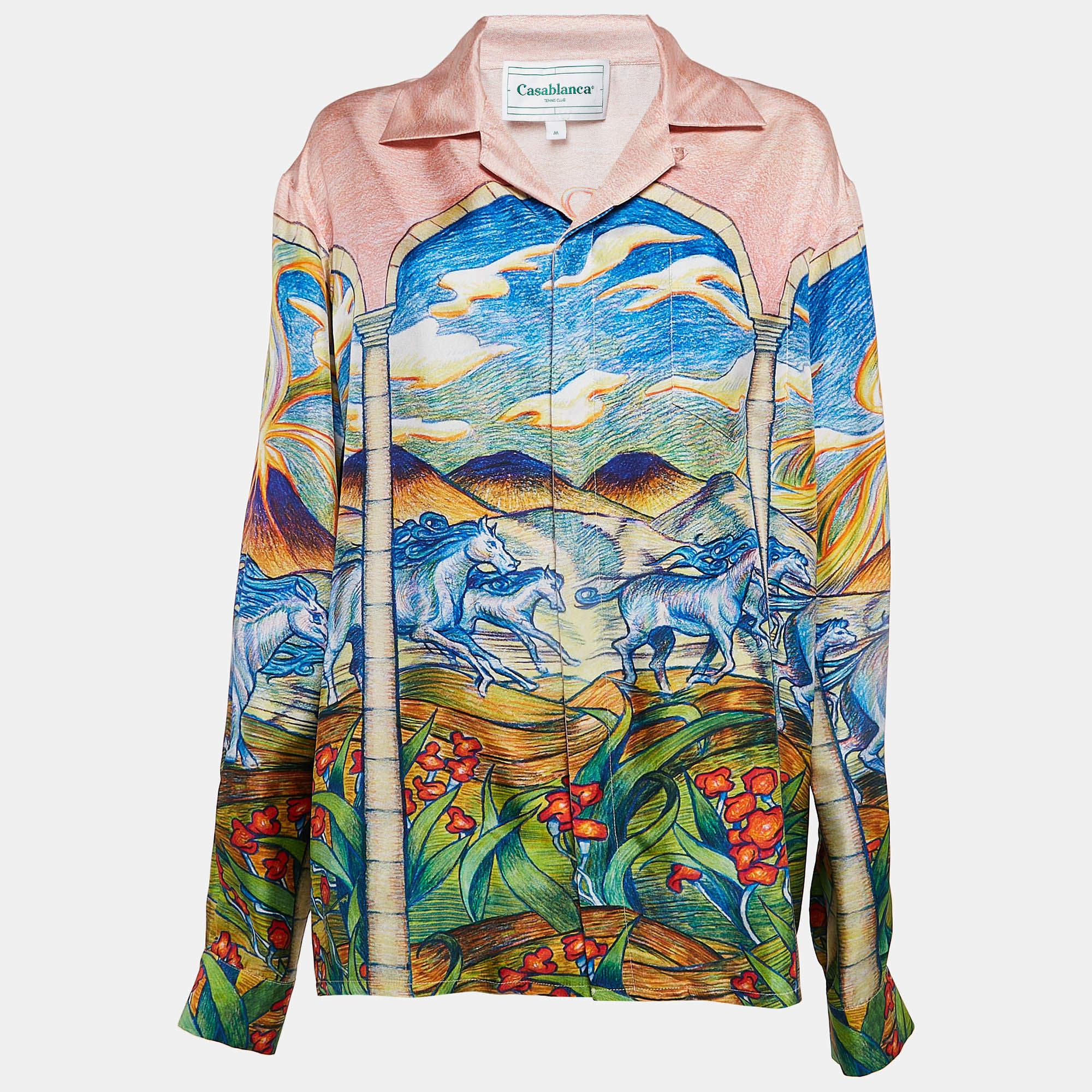 Casablanca Multicolor Chevaux Sauvages Print Silk Long Sleeve Shirt M