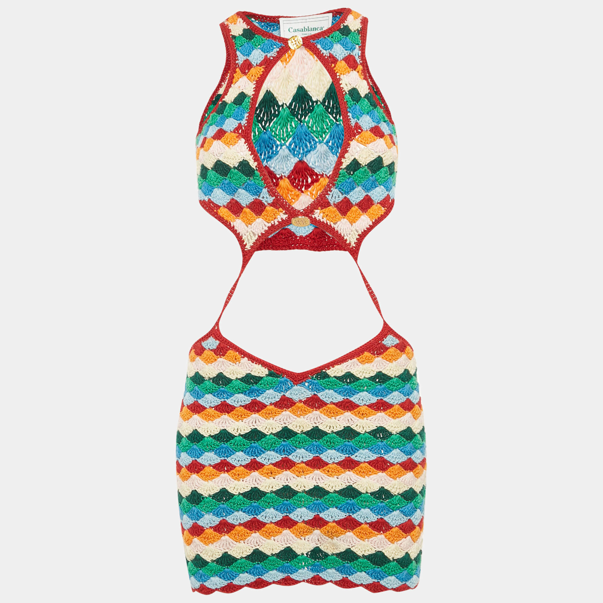Pre Owned Casablanca Multicolor Crochet Cutout Detailed Mini Dress XS