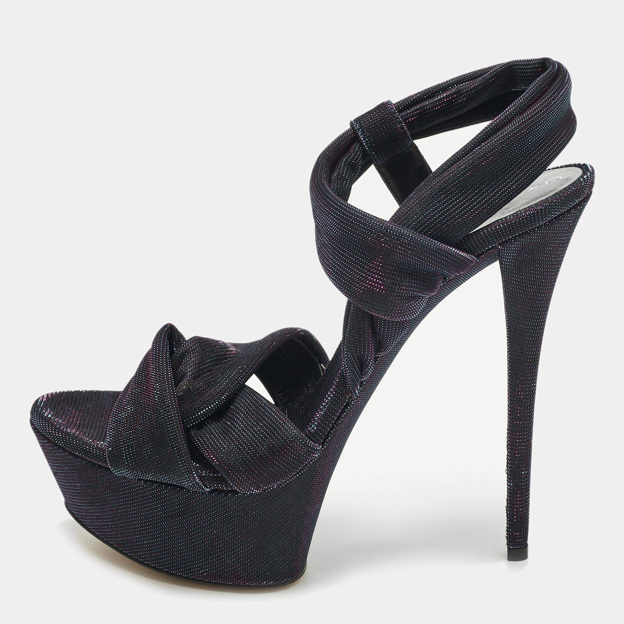 Pre Owned Casadei Multicolor Lamé Fabric Platform Ankle Strap Sandals Size 39.5
