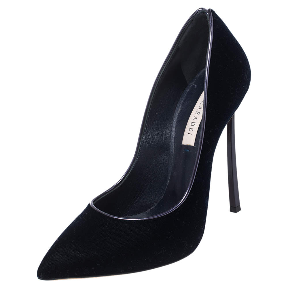 Pre Owned حذاء كعب عالي كاسادي بلاد قطيفة أزرق مقدمة مدببة مقاس 36