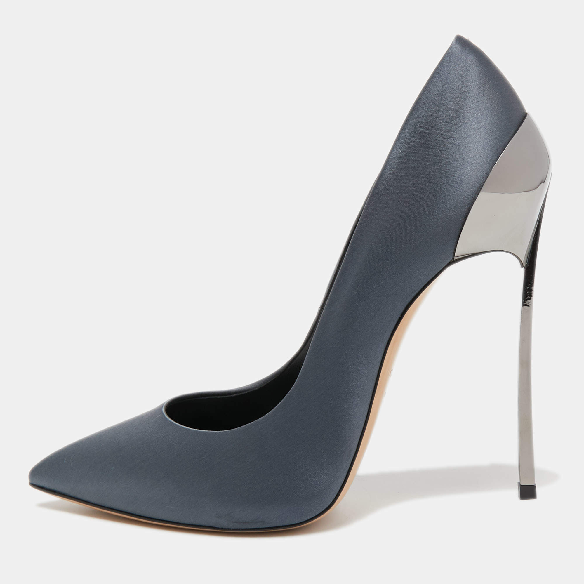 Pre Owned Casadei Dark Grey Satin Blade Pumps Size 38