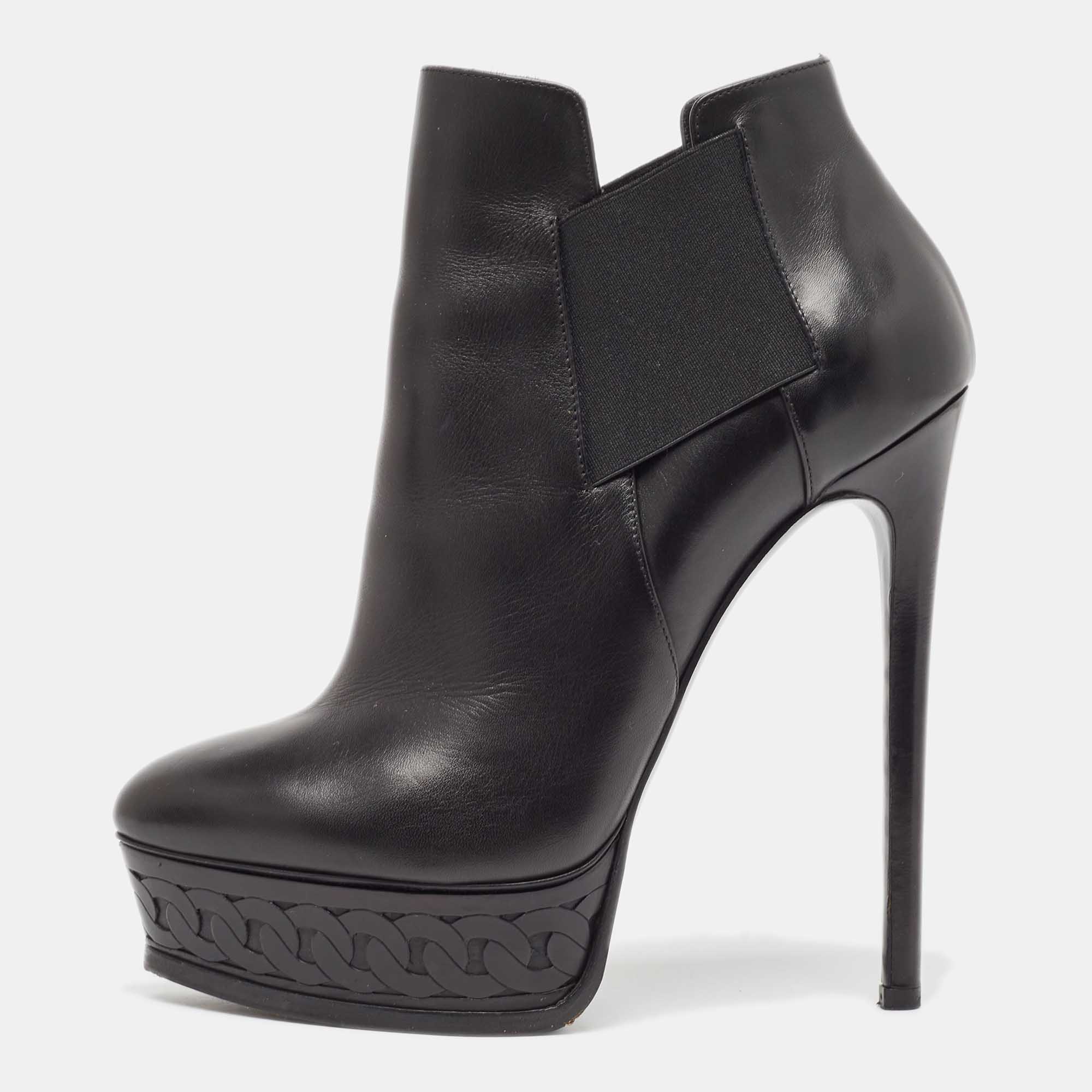 Pre Owned Casadei Black Leather Ankle  Boots Size 38